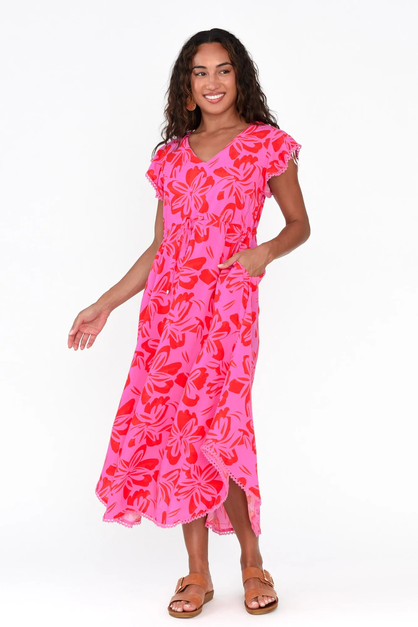 Libby Pink Frangipani Midi Dress sold by Blue Bungalow product image thumbnail 2