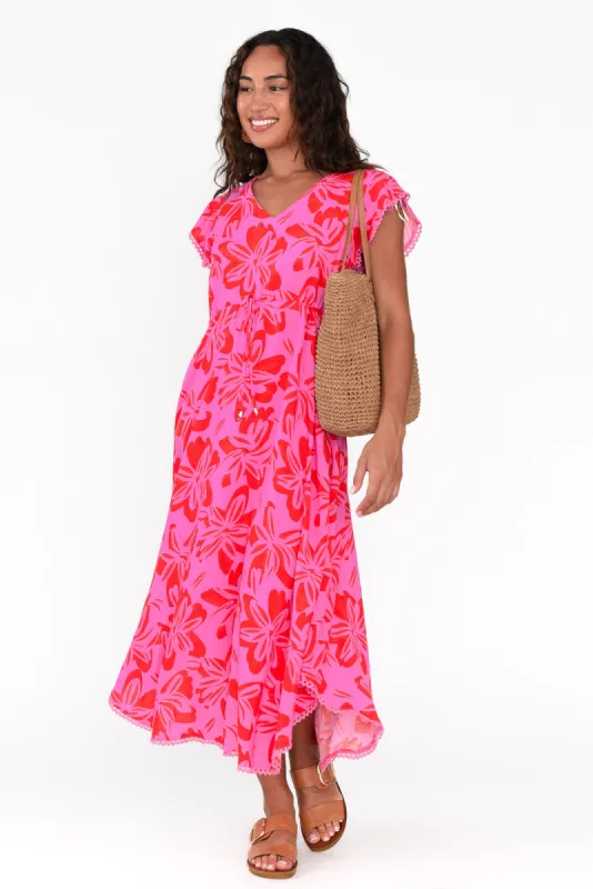 Libby Pink Frangipani Midi Dress sold by Blue Bungalow