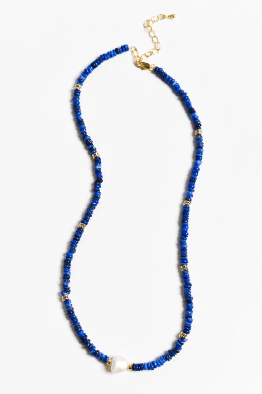 Lyka Blue Beaded Pearl Necklace sold by Blue Bungalow