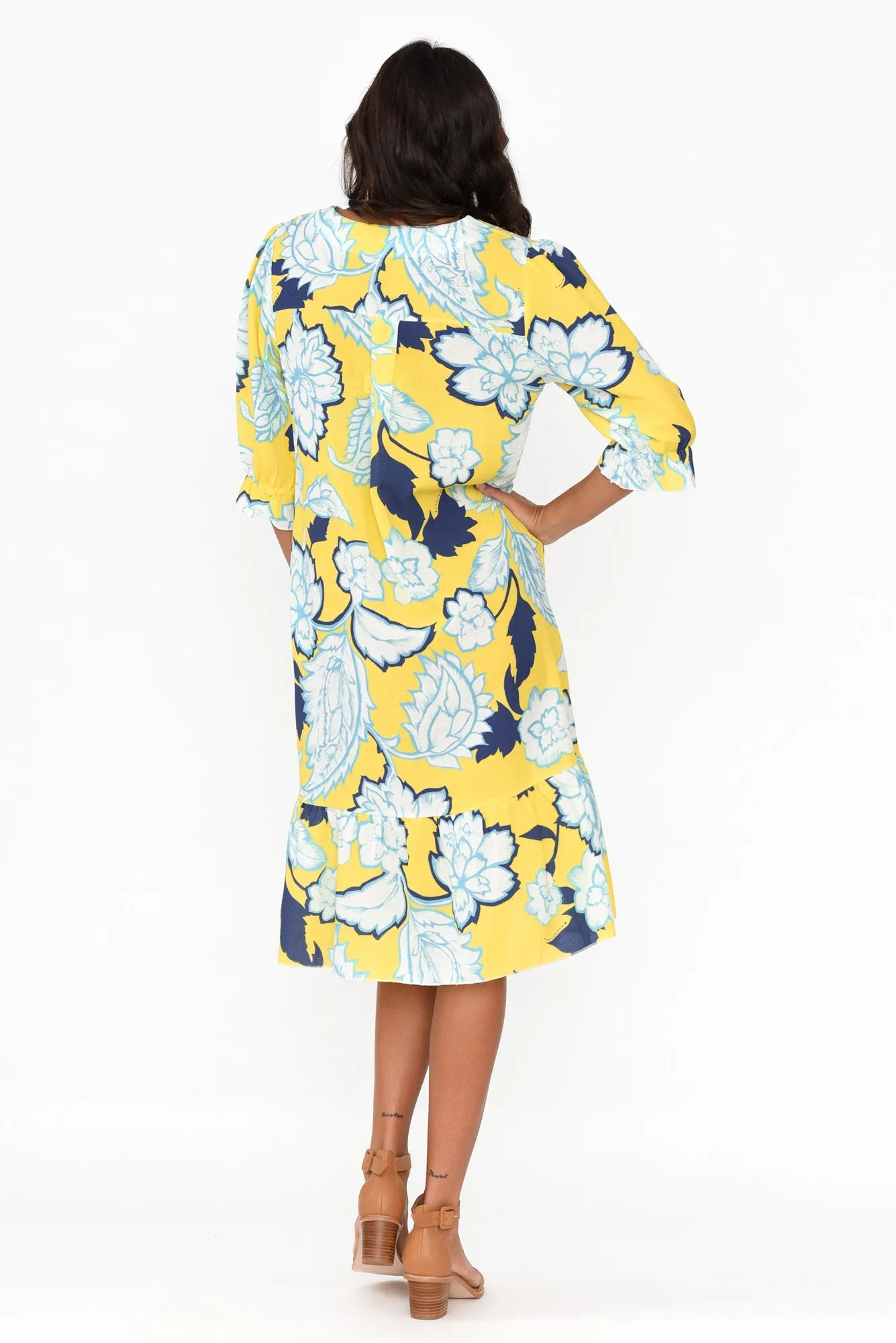 Reiko Yellow Floral Linen Blend Dress sold by Blue Bungalow product image thumbnail 4