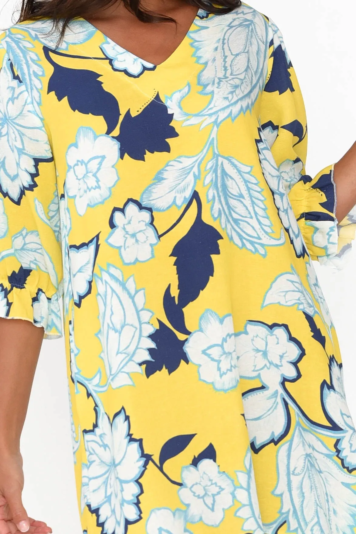 Reiko Yellow Floral Linen Blend Dress sold by Blue Bungalow product image thumbnail 5