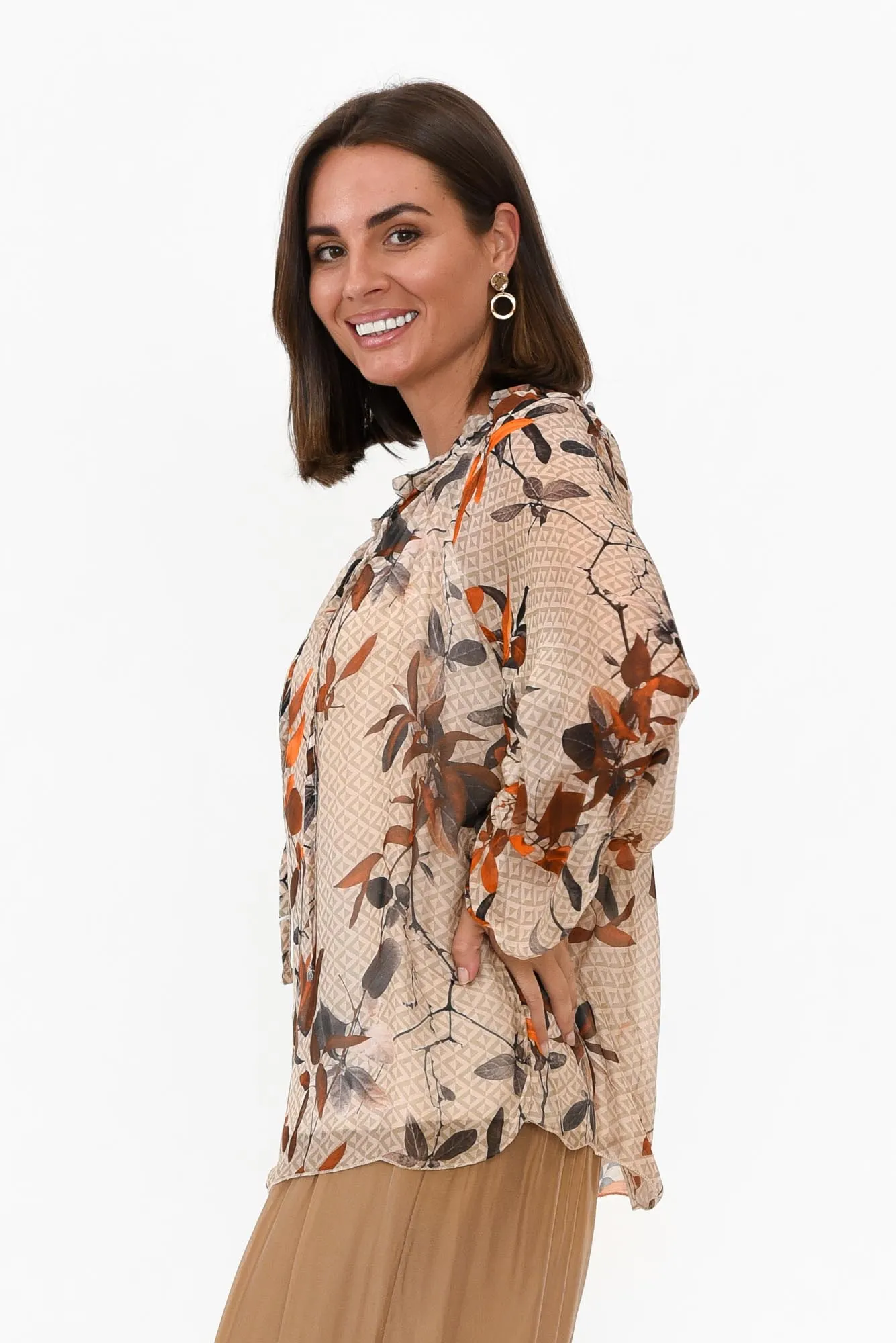 James Rust Leaf Front Tie Silk Top sold by Blue Bungalow product image thumbnail 5