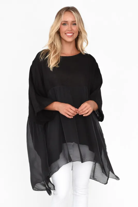 Marietta Black Silk Linen Top sold by Blue Bungalow