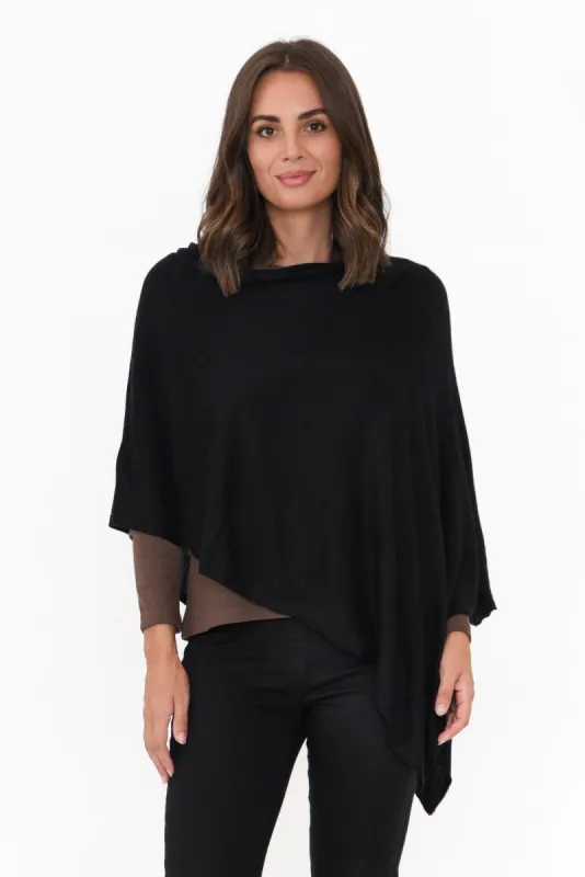 Carrie Black Cashmere Bamboo Poncho sold by Blue Bungalow