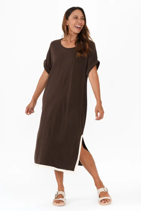 Gigi Chocolate Contrast Tee Dress sold by Blue Bungalow