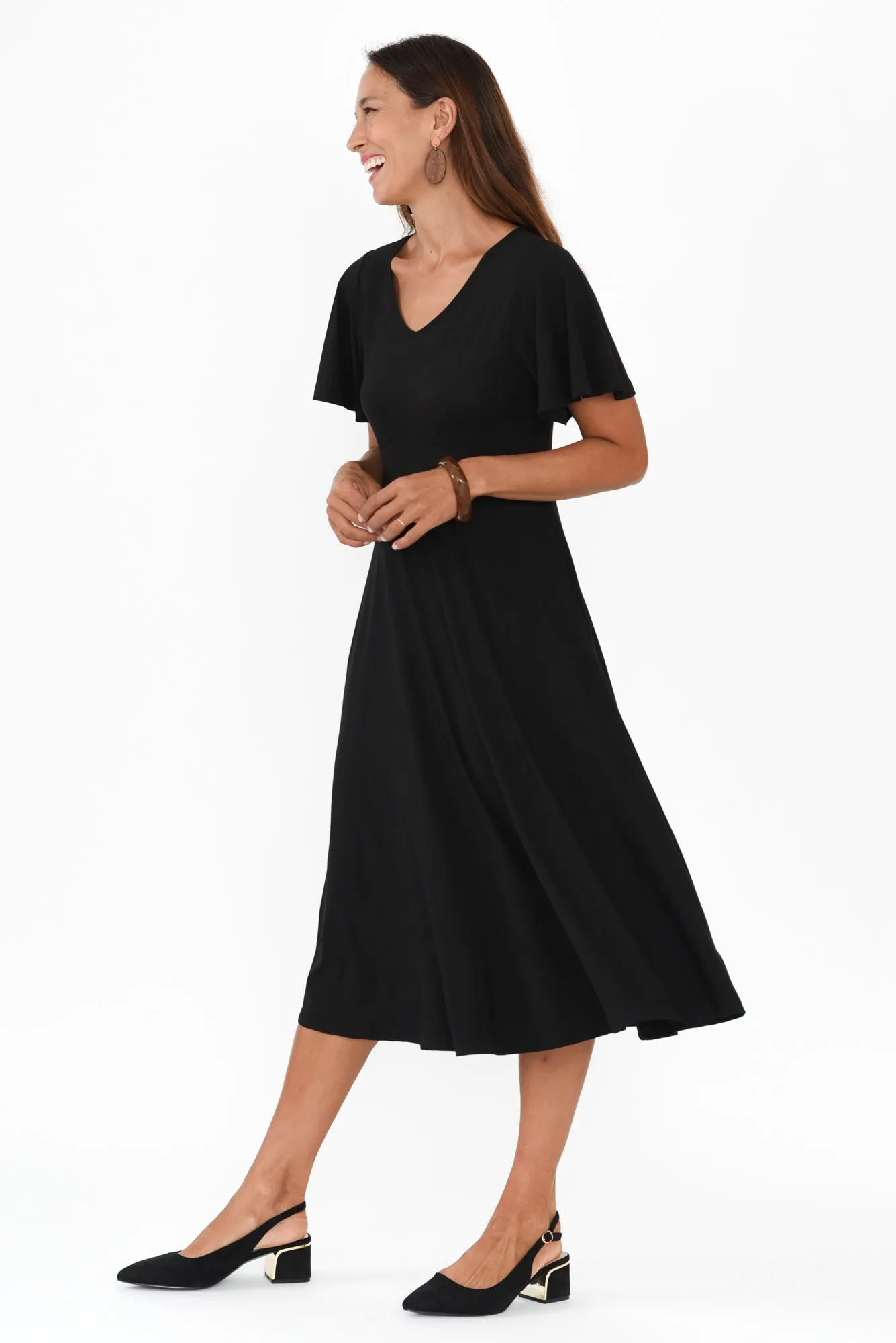 Siena Black Bamboo V Neck Dress sold by Blue Bungalow product image thumbnail 3