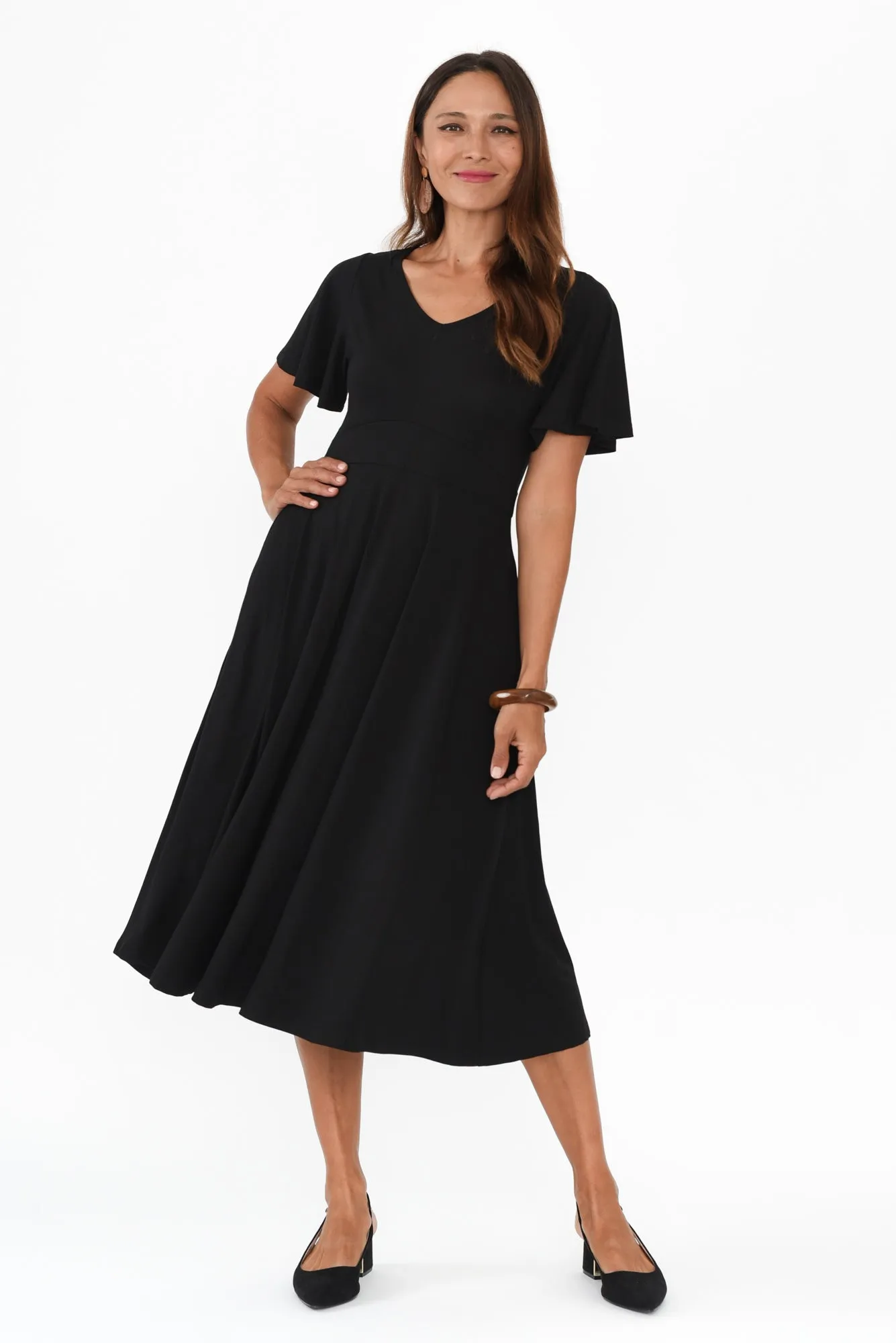 Siena Black Bamboo V Neck Dress sold by Blue Bungalow