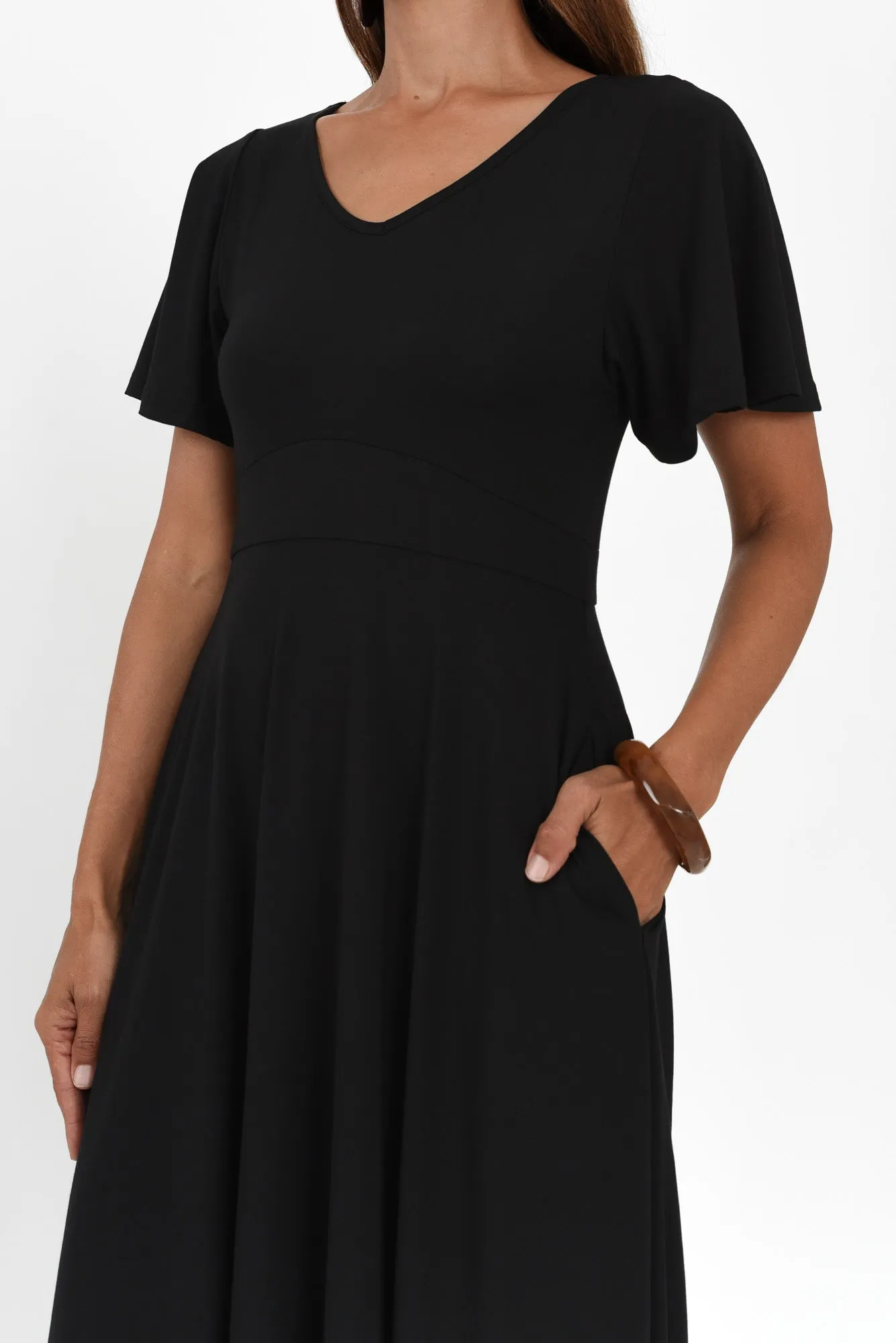 Siena Black Bamboo V Neck Dress sold by Blue Bungalow product image thumbnail 5