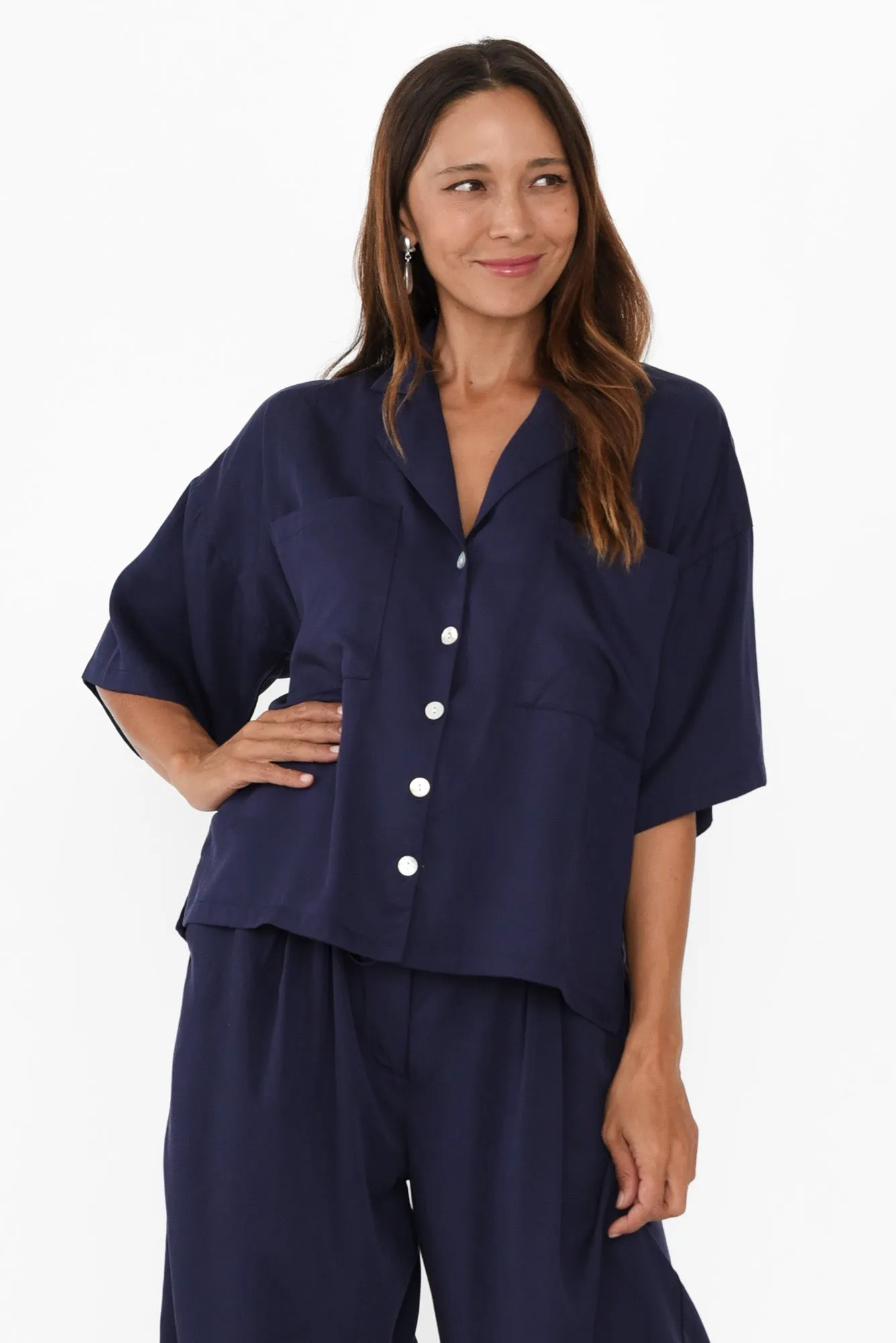 Lulu Navy Pocket Shirt sold by Blue Bungalow