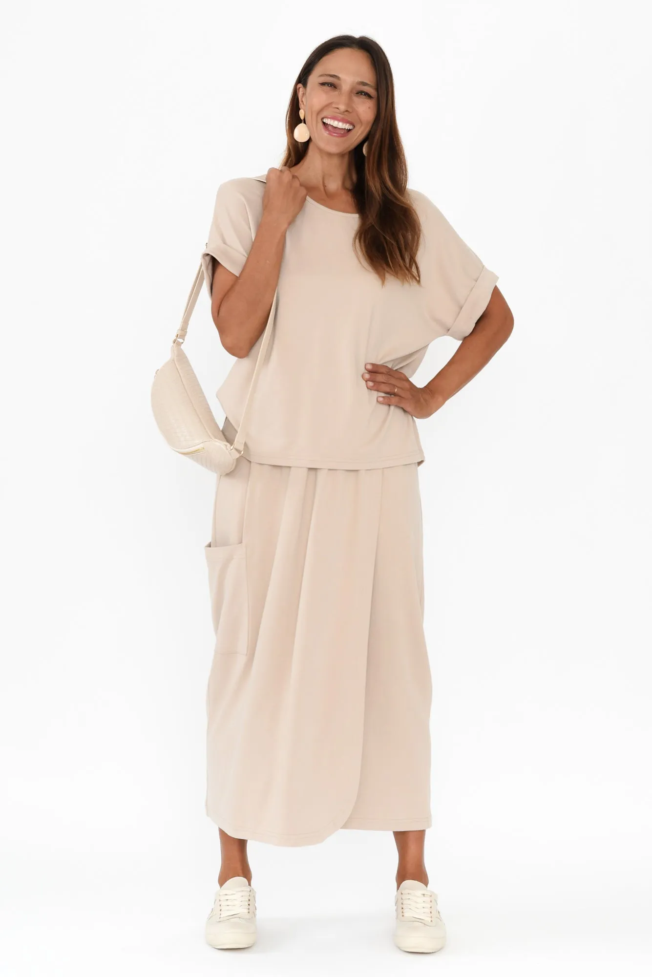 Polly Beige Wrap Pocket Skirt sold by Blue Bungalow product image thumbnail 2