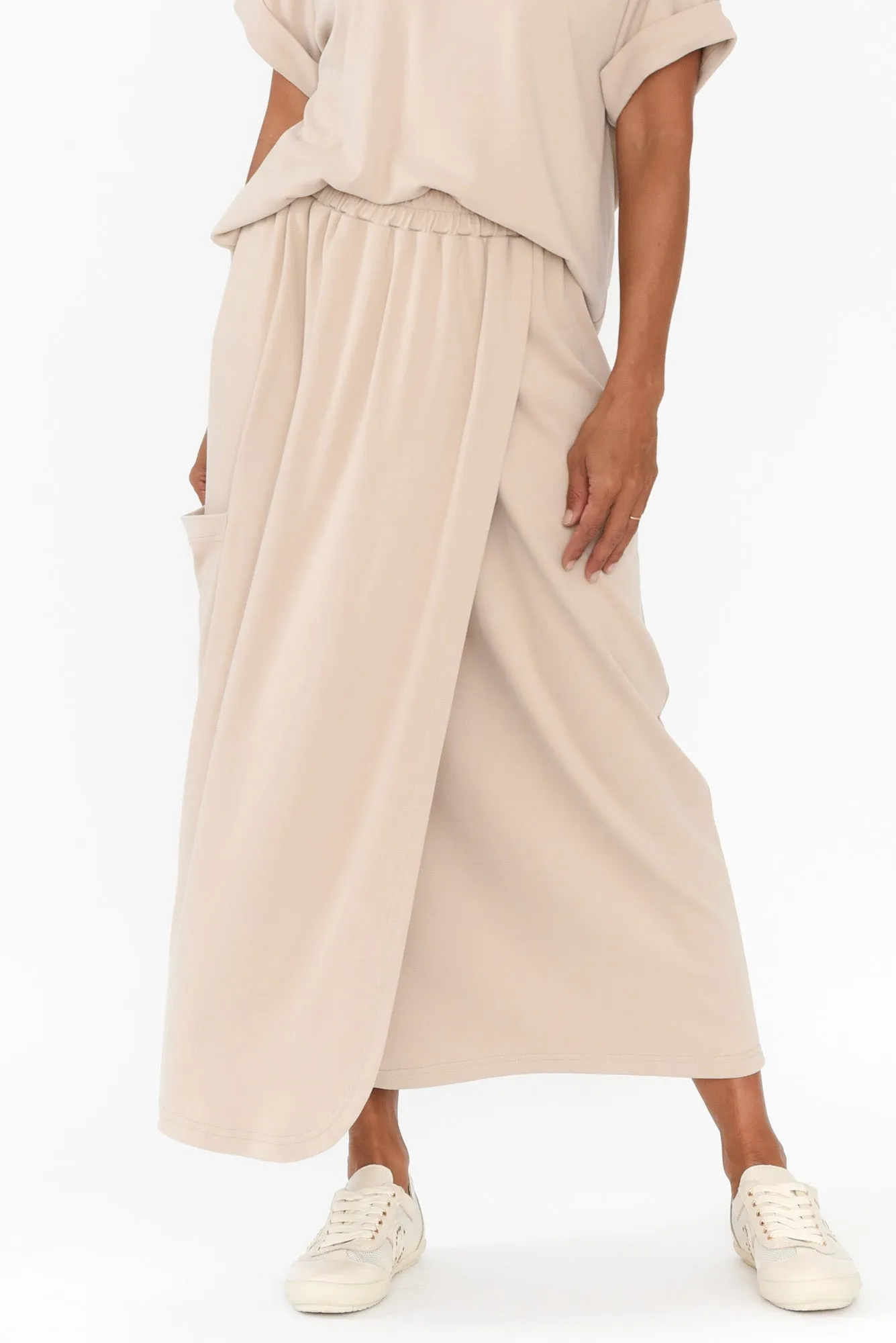 Polly Beige Wrap Pocket Skirt sold by Blue Bungalow