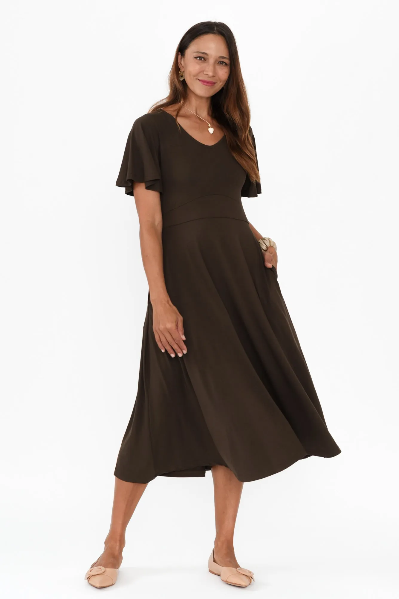 Siena Khaki Bamboo V Neck Dress sold by Blue Bungalow product image thumbnail 2