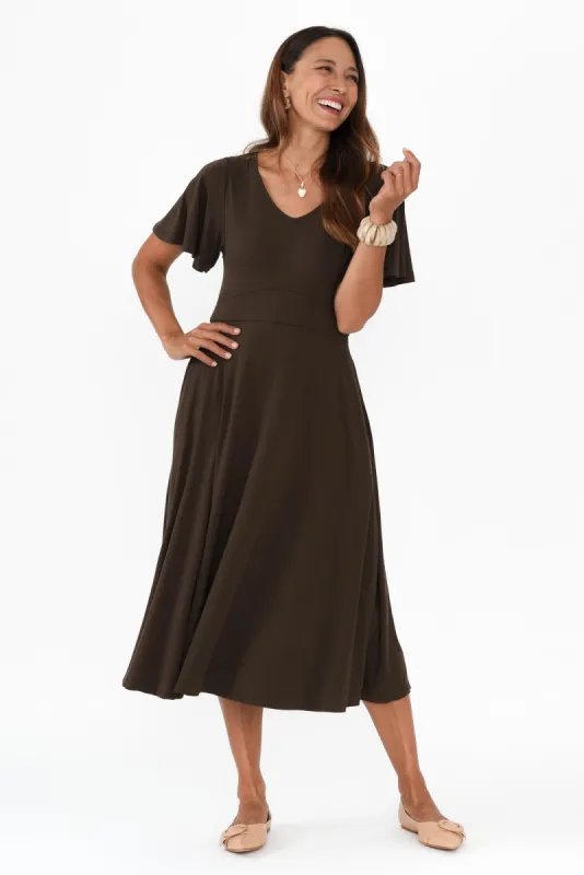 Siena Khaki Bamboo V Neck Dress sold by Blue Bungalow