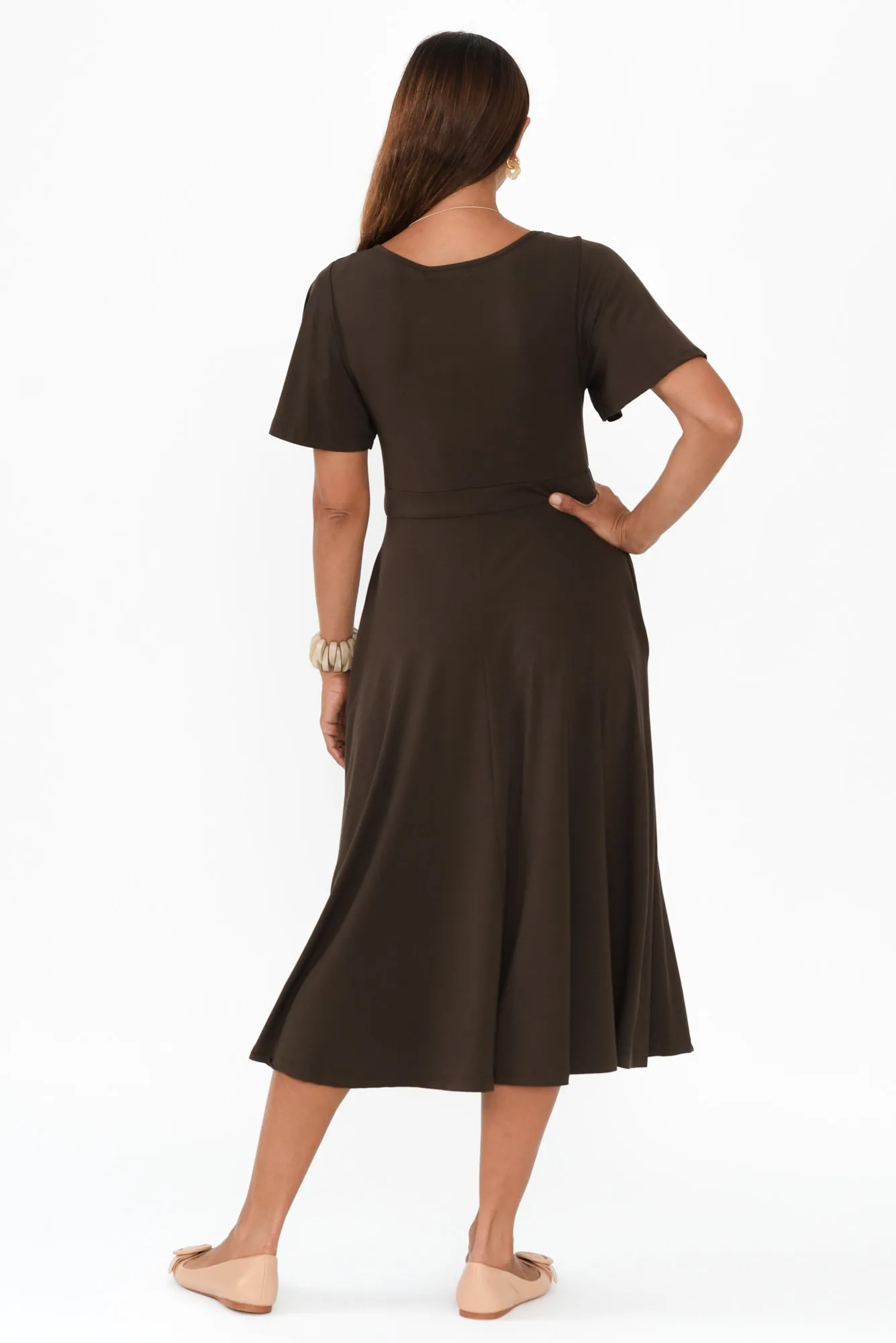 Siena Khaki Bamboo V Neck Dress sold by Blue Bungalow product image thumbnail 4