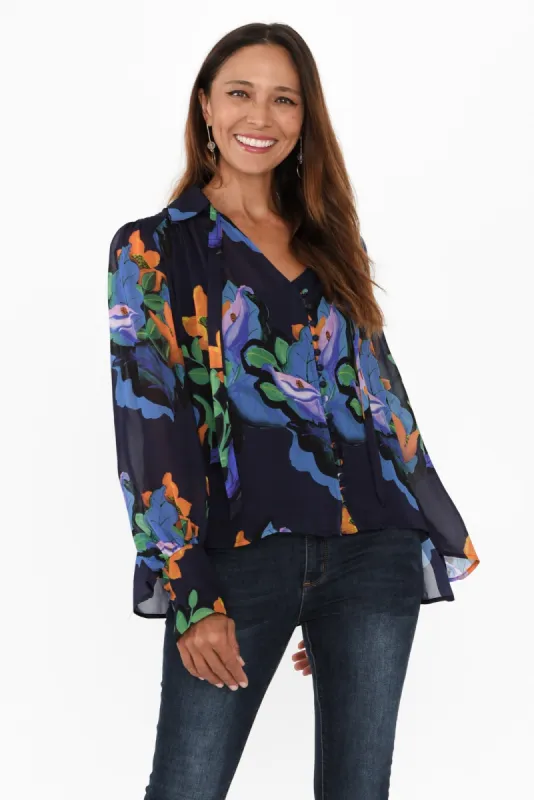 Twilight Navy Floral Billow Shirt sold by Blue Bungalow
