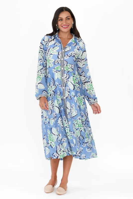 Coastal Blue Leaf Collared Dress sold by Blue Bungalow