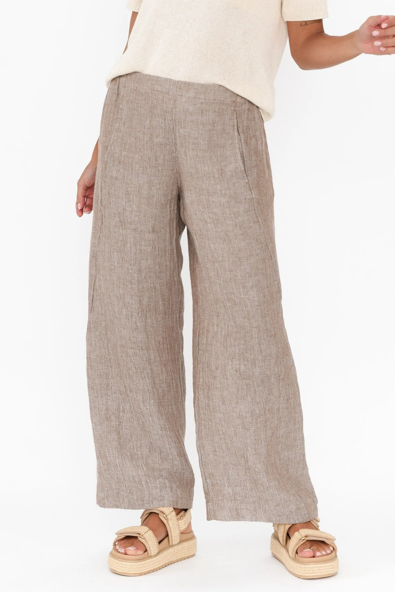 Xandra Taupe Linen Pocket Pants sold by Blue Bungalow