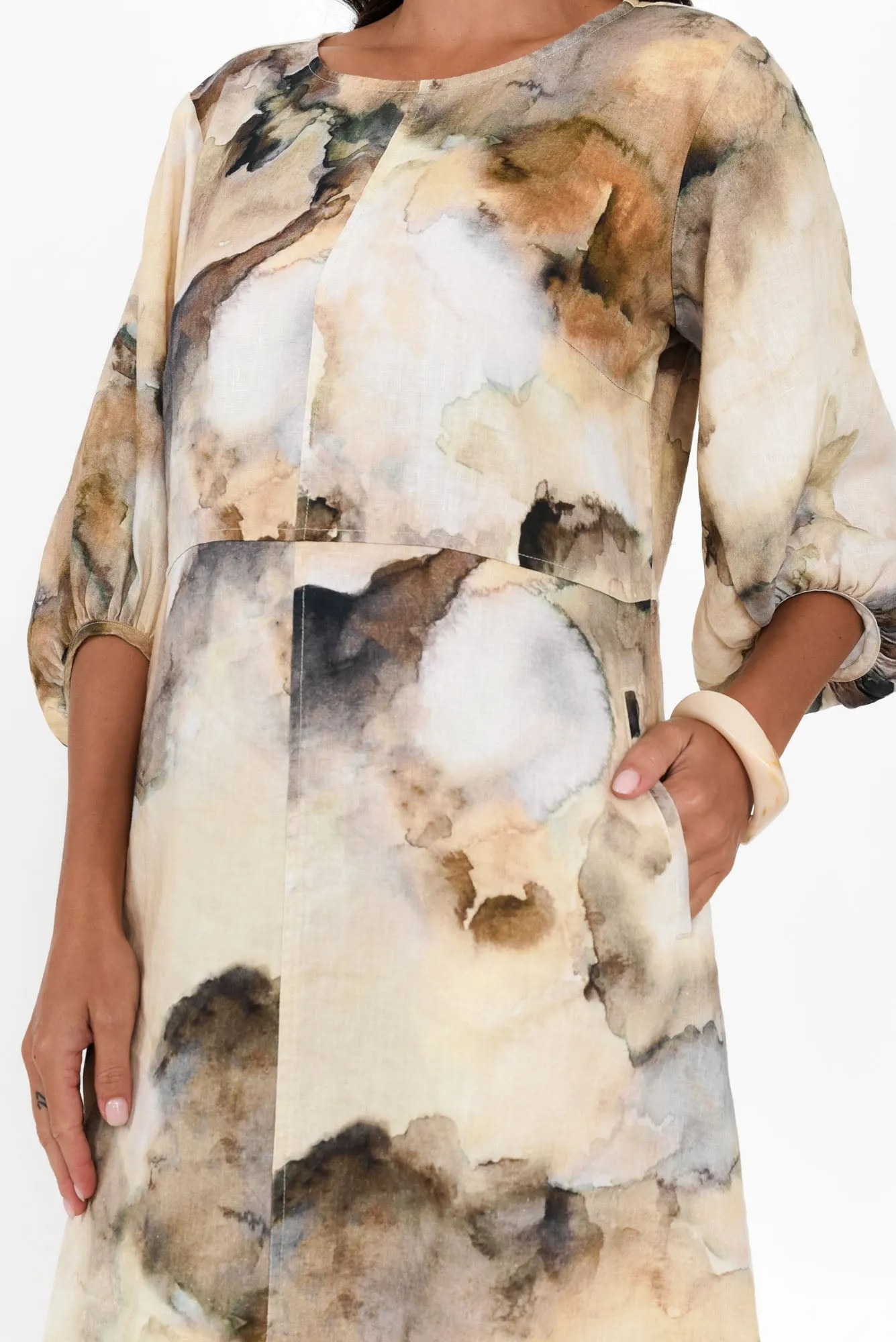 Mosmon Beige Marble Linen Dress sold by Blue Bungalow product image thumbnail 5