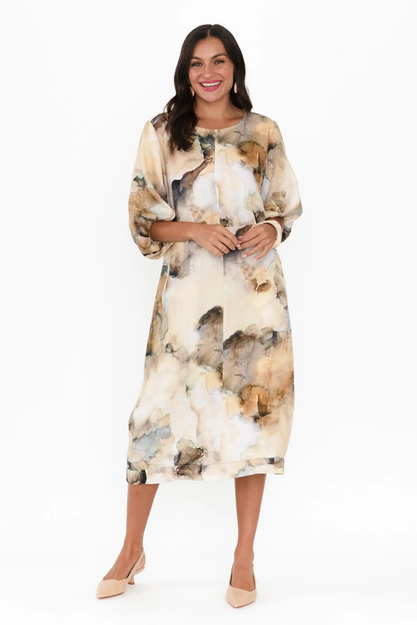 Mosmon Beige Marble Linen Dress sold by Blue Bungalow product image thumbnail 2