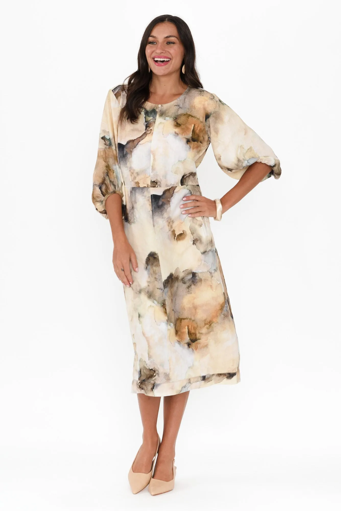 Mosmon Beige Marble Linen Dress sold by Blue Bungalow