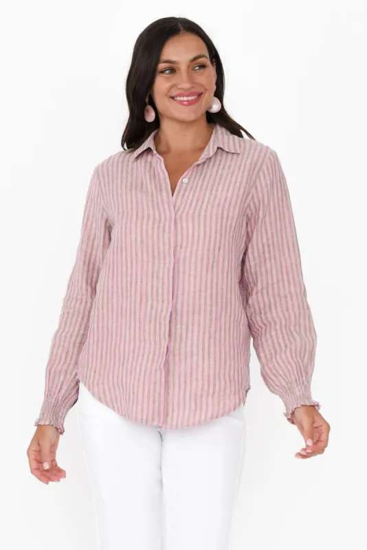 Kendo Pink Stripe Linen Collared Shirt sold by Blue Bungalow
