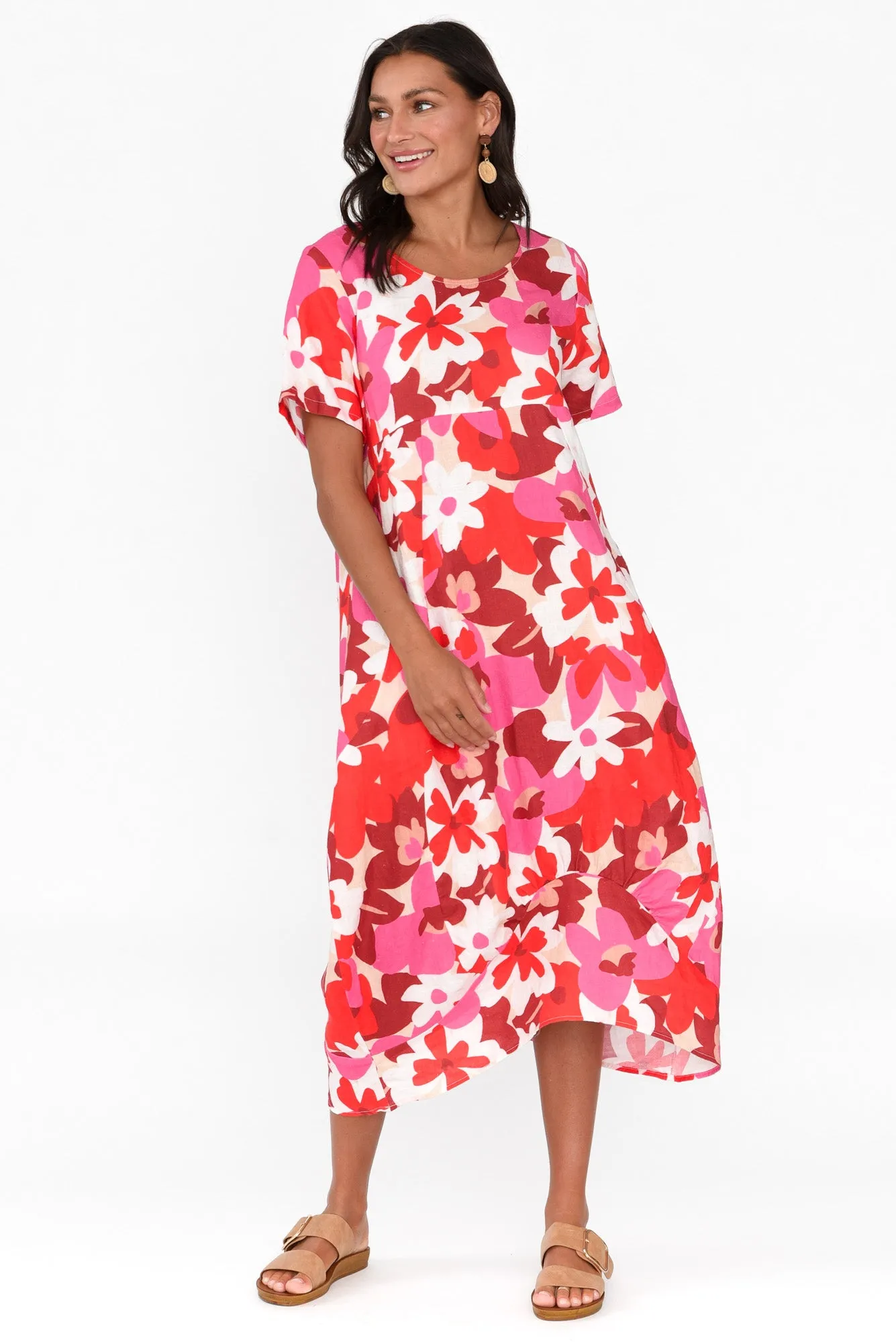 Mattie Red Floral Linen Dress sold by Blue Bungalow product image thumbnail 4