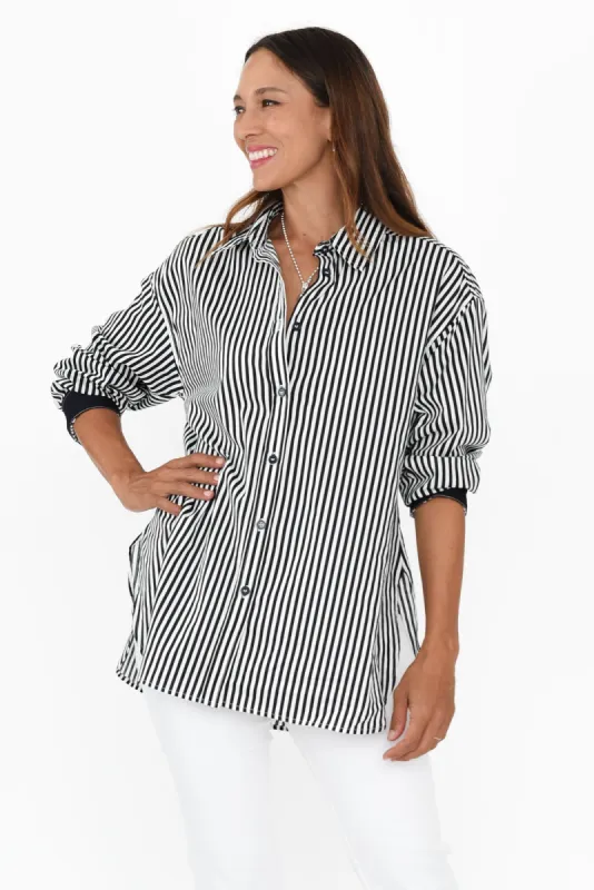 Claire Navy Stripe Cotton Shirt sold by Blue Bungalow