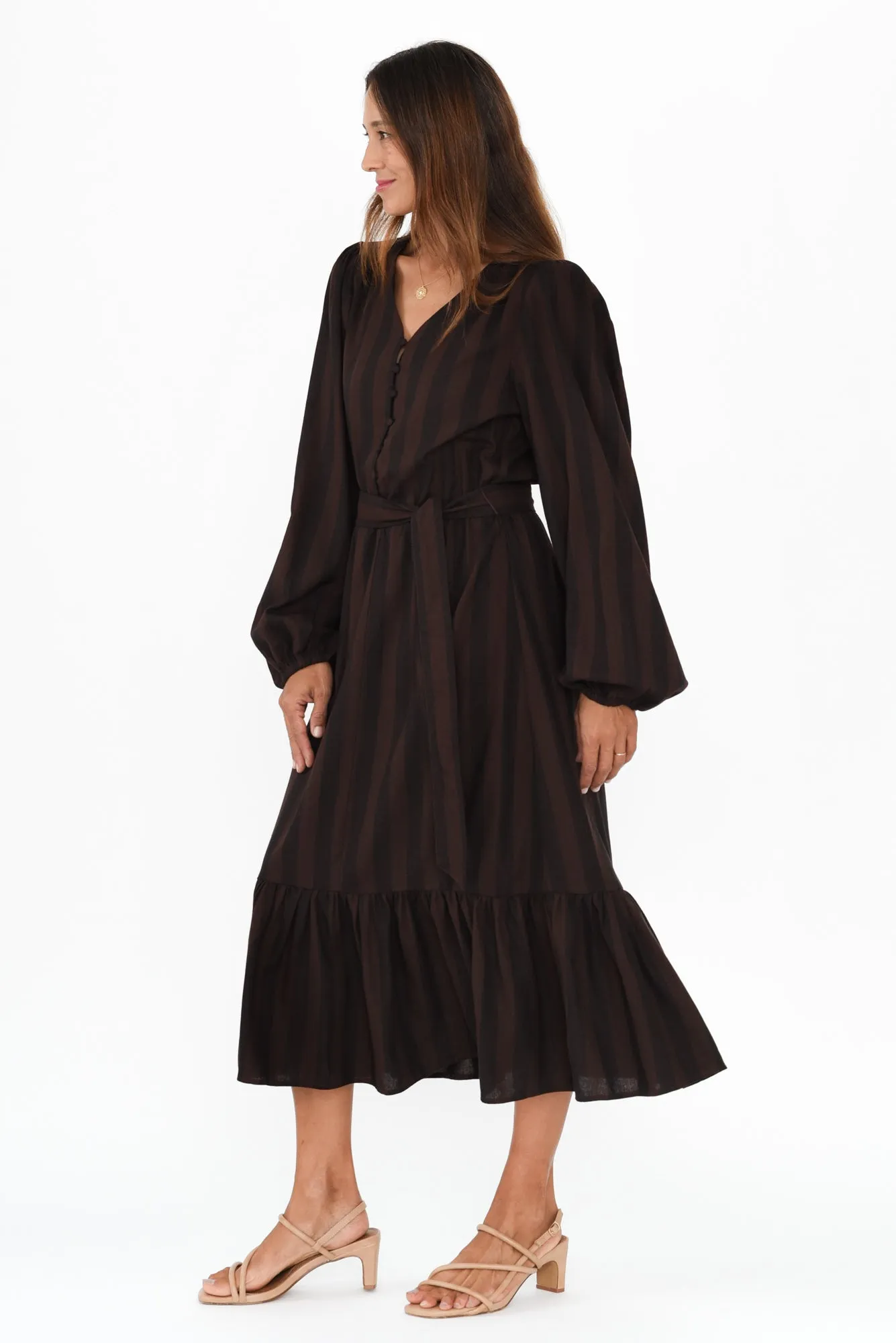 Melissa Chocolate Stripe Linen Blend Dress sold by Blue Bungalow product image thumbnail 3