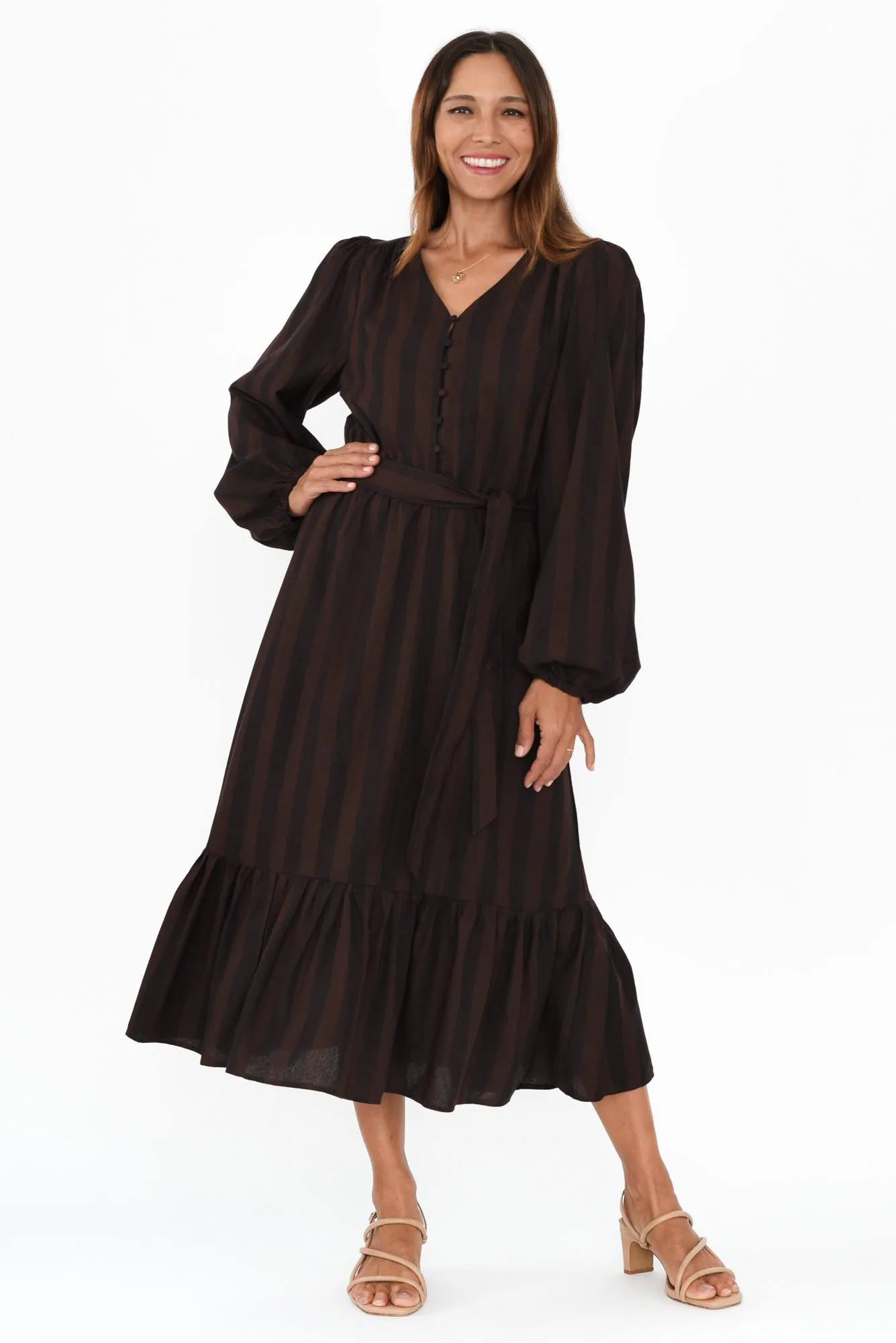 Melissa Chocolate Stripe Linen Blend Dress sold by Blue Bungalow product image thumbnail 2