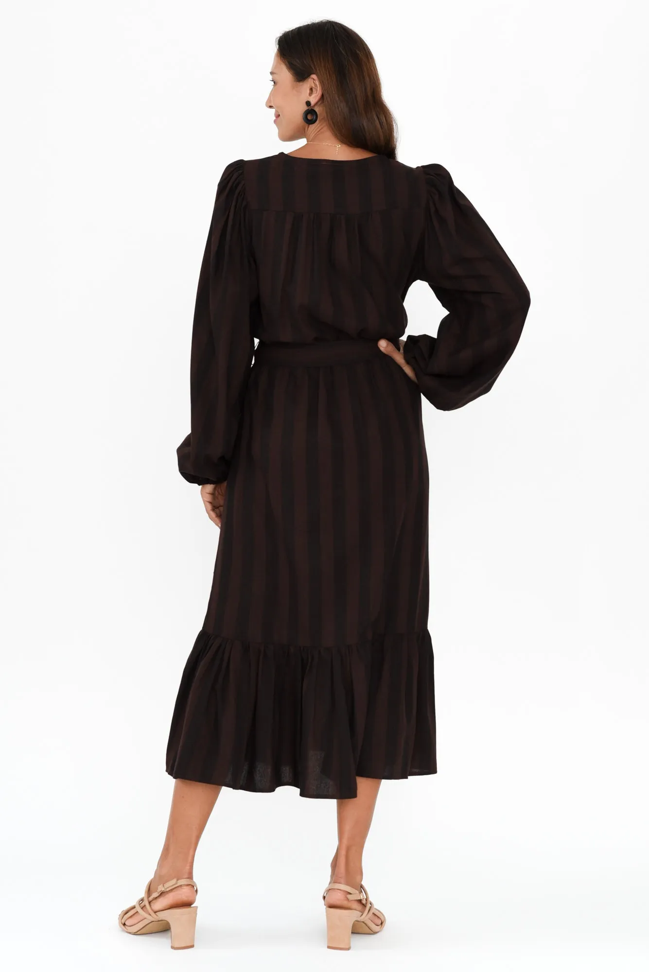 Melissa Chocolate Stripe Linen Blend Dress sold by Blue Bungalow product image thumbnail 4