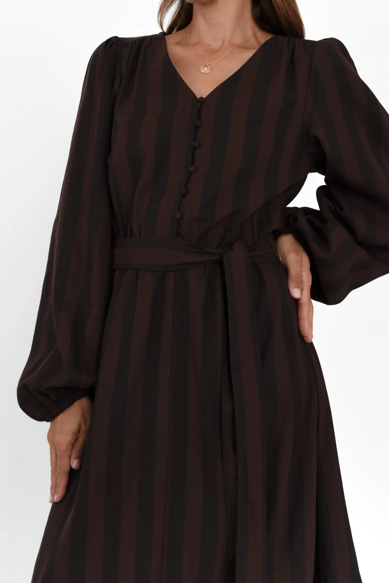 Melissa Chocolate Stripe Linen Blend Dress sold by Blue Bungalow product image thumbnail 5