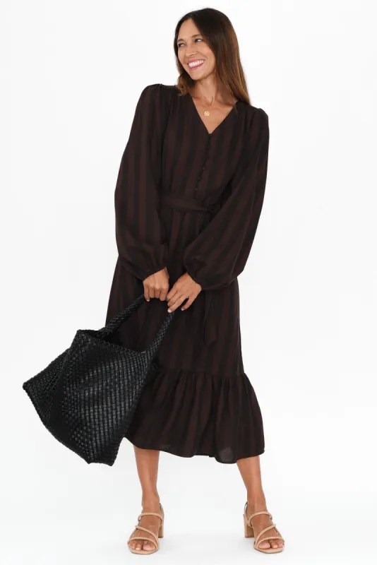 Melissa Chocolate Stripe Linen Blend Dress sold by Blue Bungalow