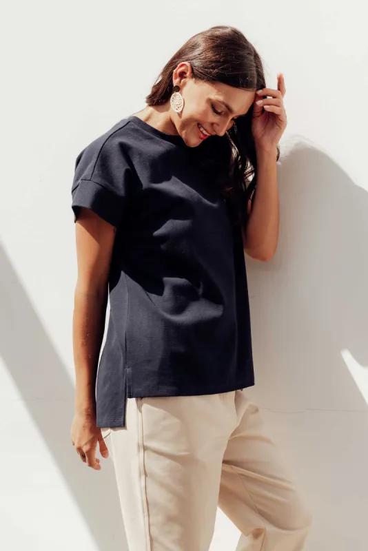 Willa Navy Cotton Tee sold by Blue Bungalow
