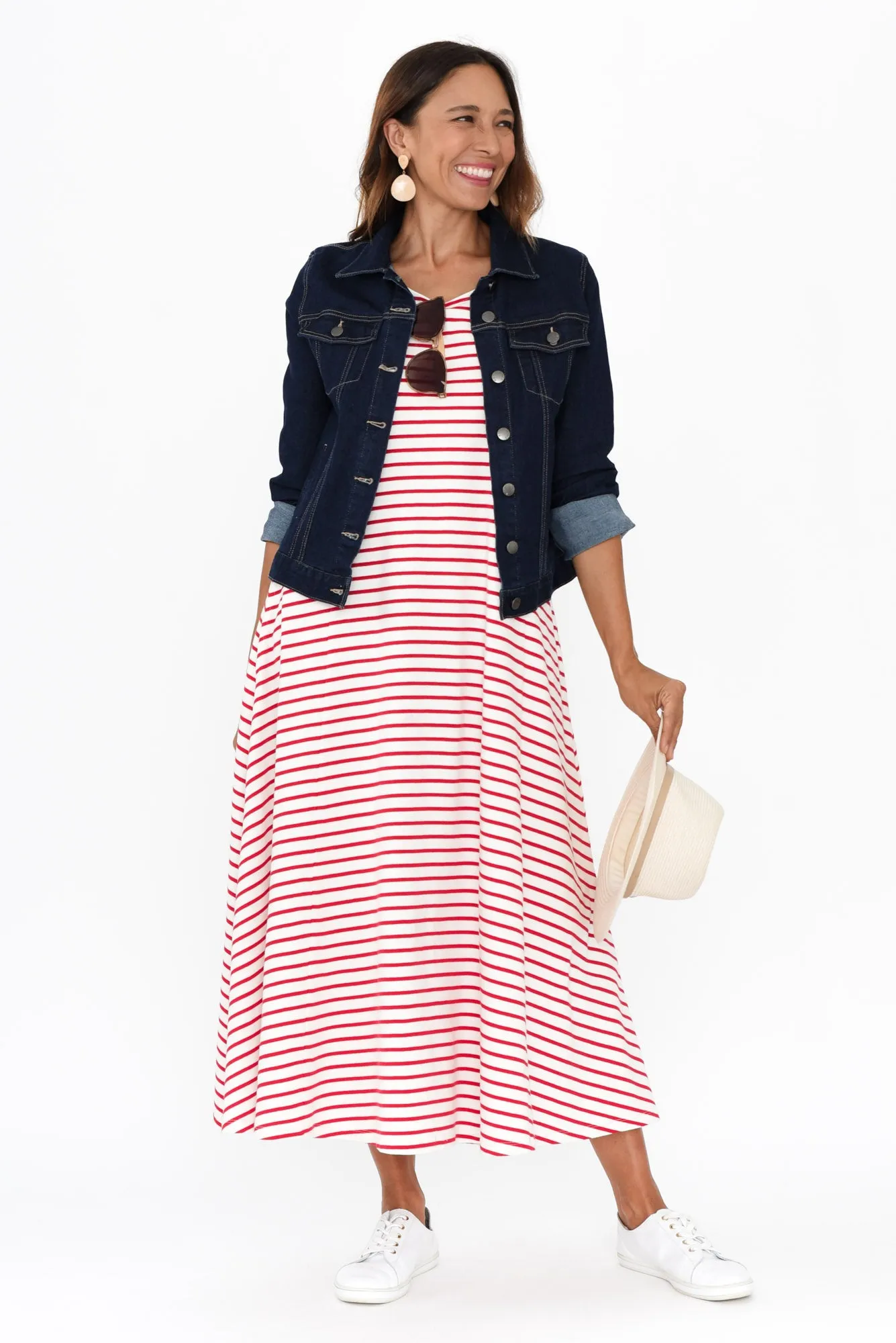Sabrina Red Stripe Cotton Pocket Dress sold by Blue Bungalow product image thumbnail 3