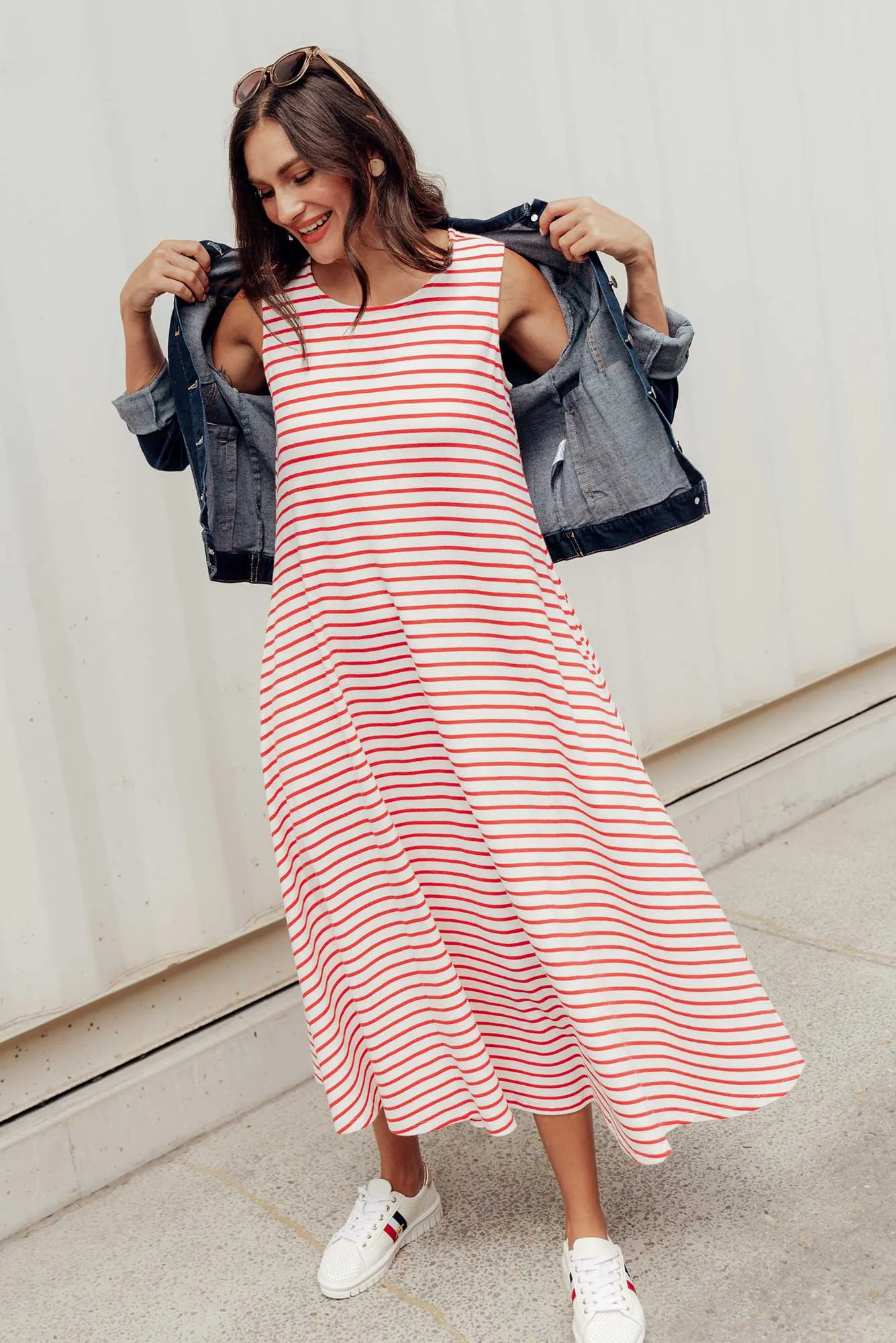 Sabrina Red Stripe Cotton Pocket Dress sold by Blue Bungalow