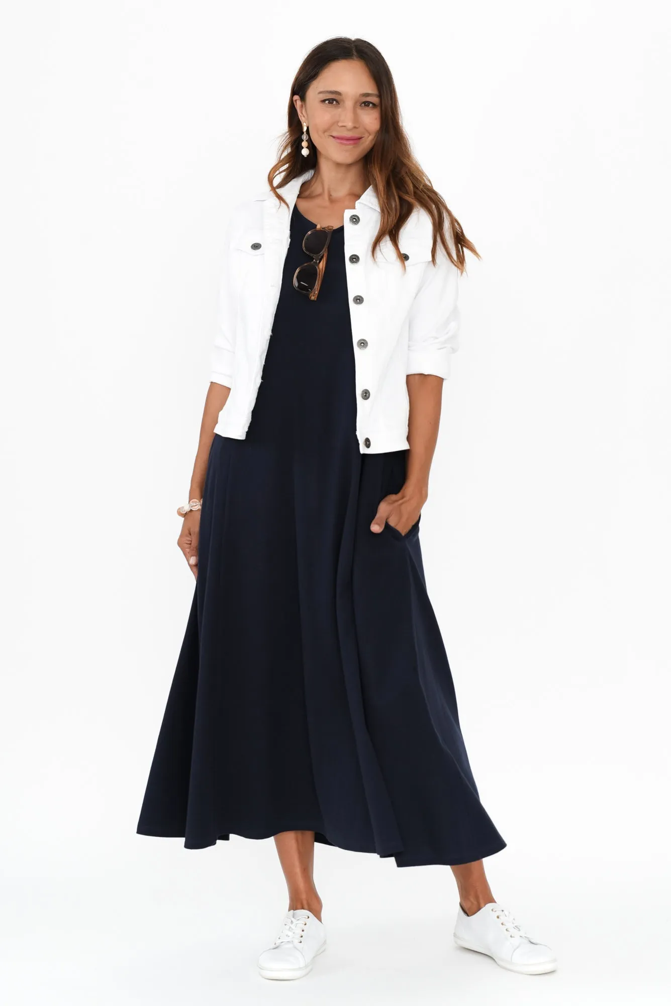 Sabrina Navy Cotton Pocket Dress sold by Blue Bungalow product image thumbnail 2