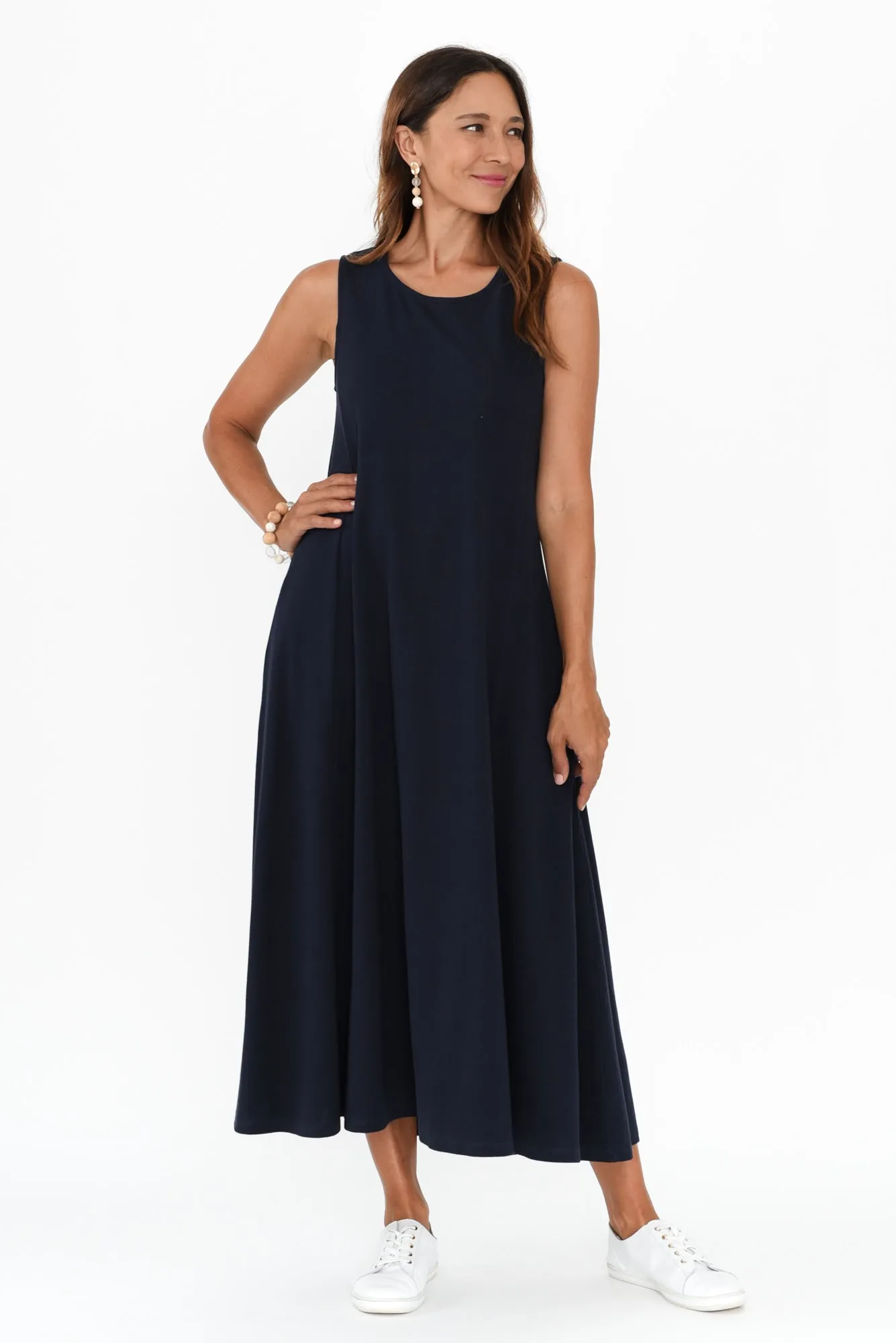 Sabrina Navy Cotton Pocket Dress sold by Blue Bungalow