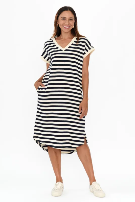 Jolene Navy Stripe Cotton T-Shirt Dress sold by Blue Bungalow