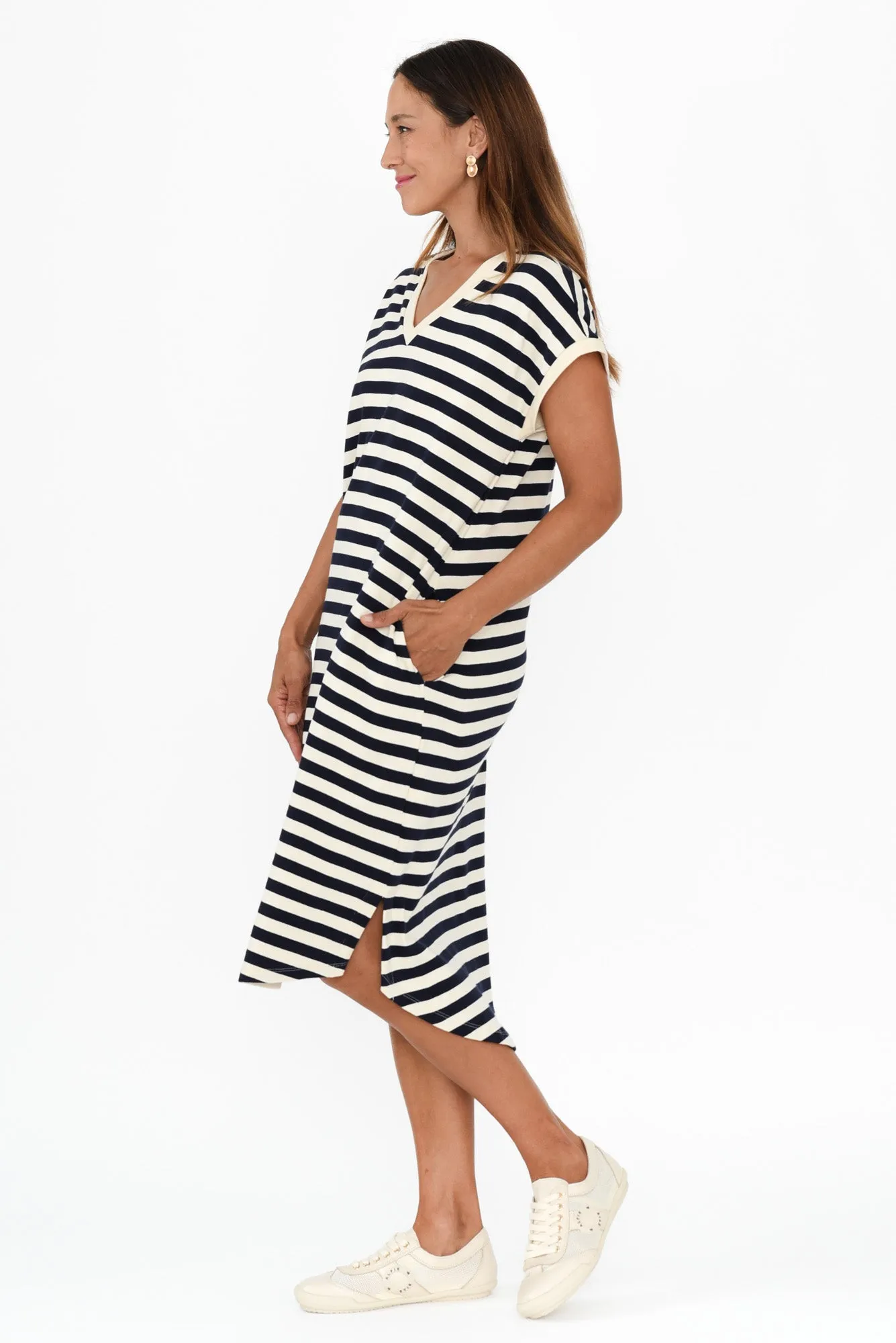 Jolene Navy Stripe Cotton T-Shirt Dress sold by Blue Bungalow product image thumbnail 3
