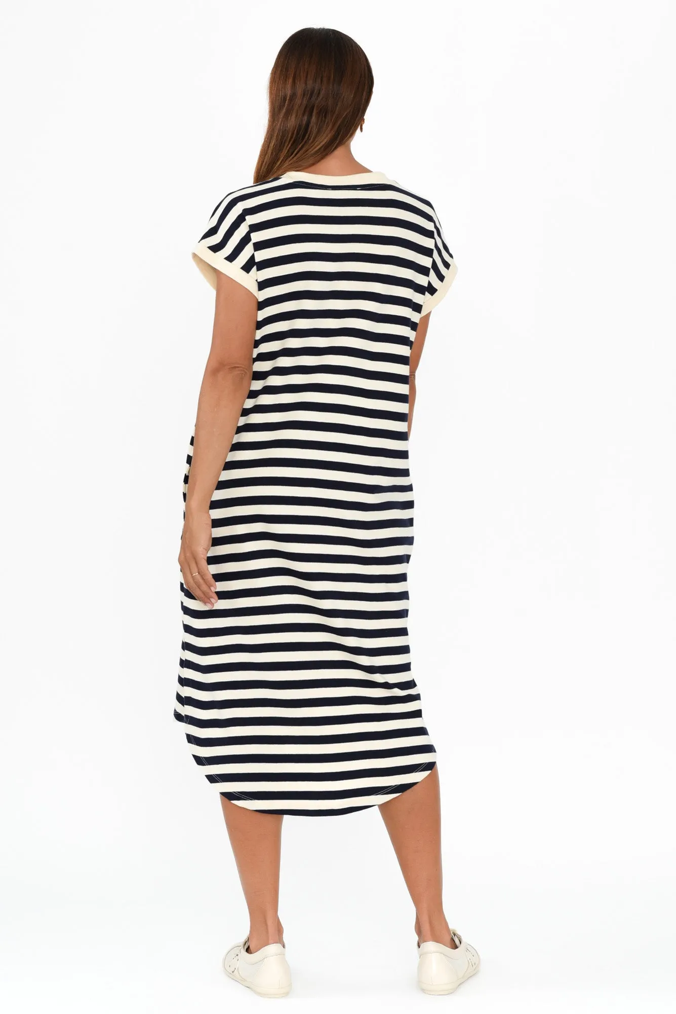 Jolene Navy Stripe Cotton T-Shirt Dress sold by Blue Bungalow product image thumbnail 4