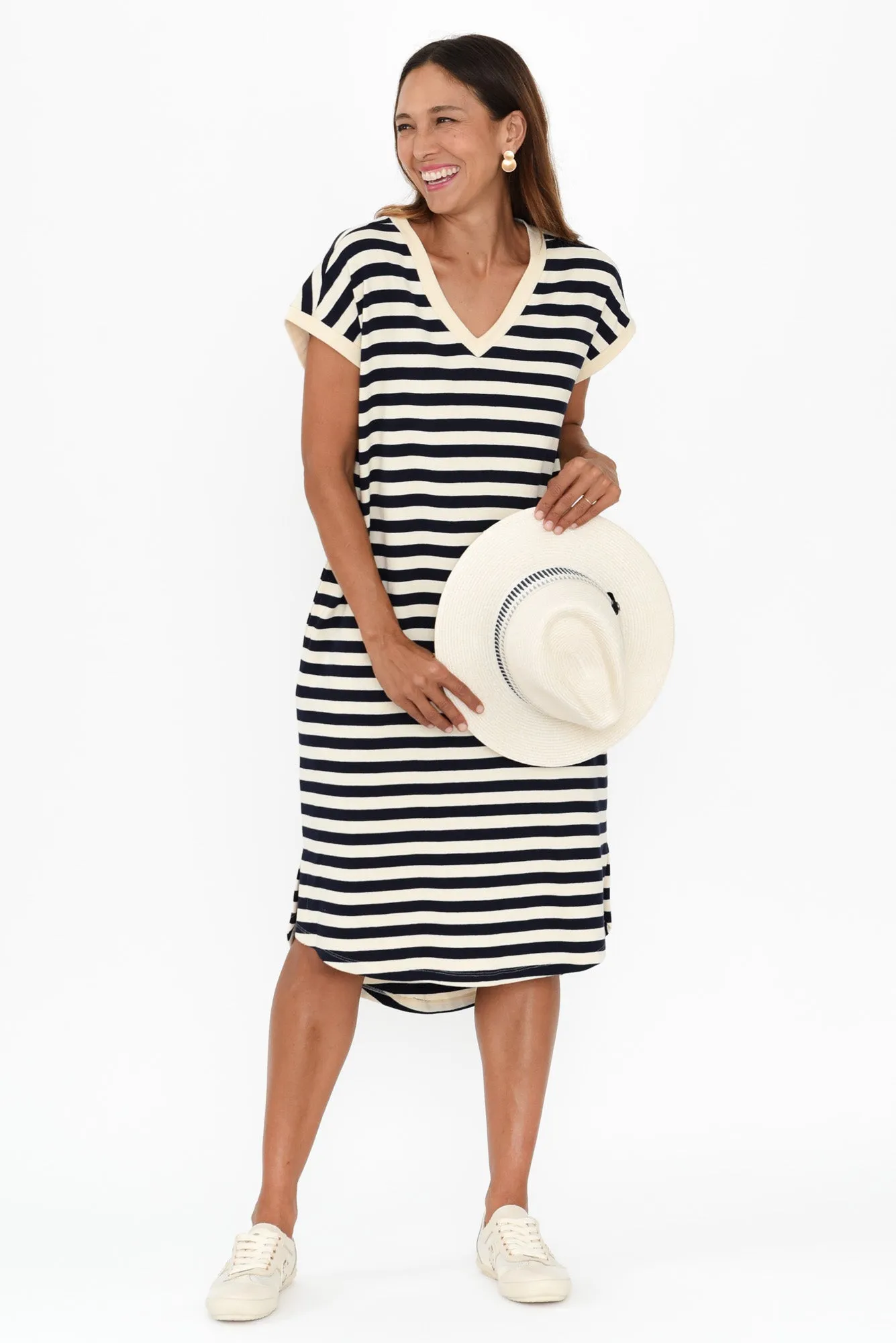 Jolene Navy Stripe Cotton T-Shirt Dress sold by Blue Bungalow product image thumbnail 2