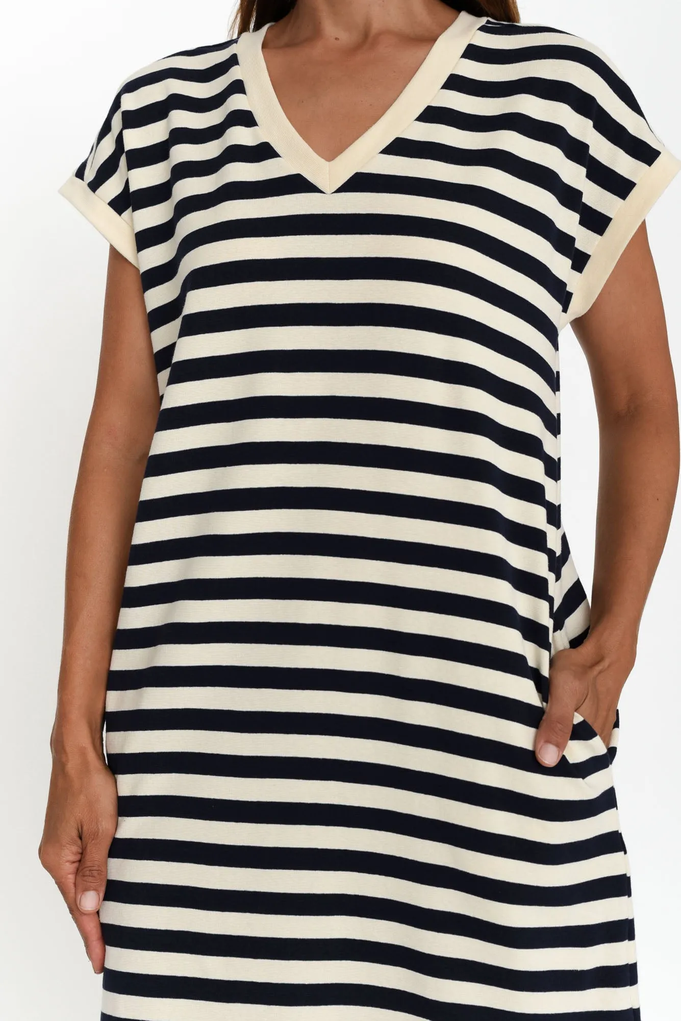 Jolene Navy Stripe Cotton T-Shirt Dress sold by Blue Bungalow product image thumbnail 5