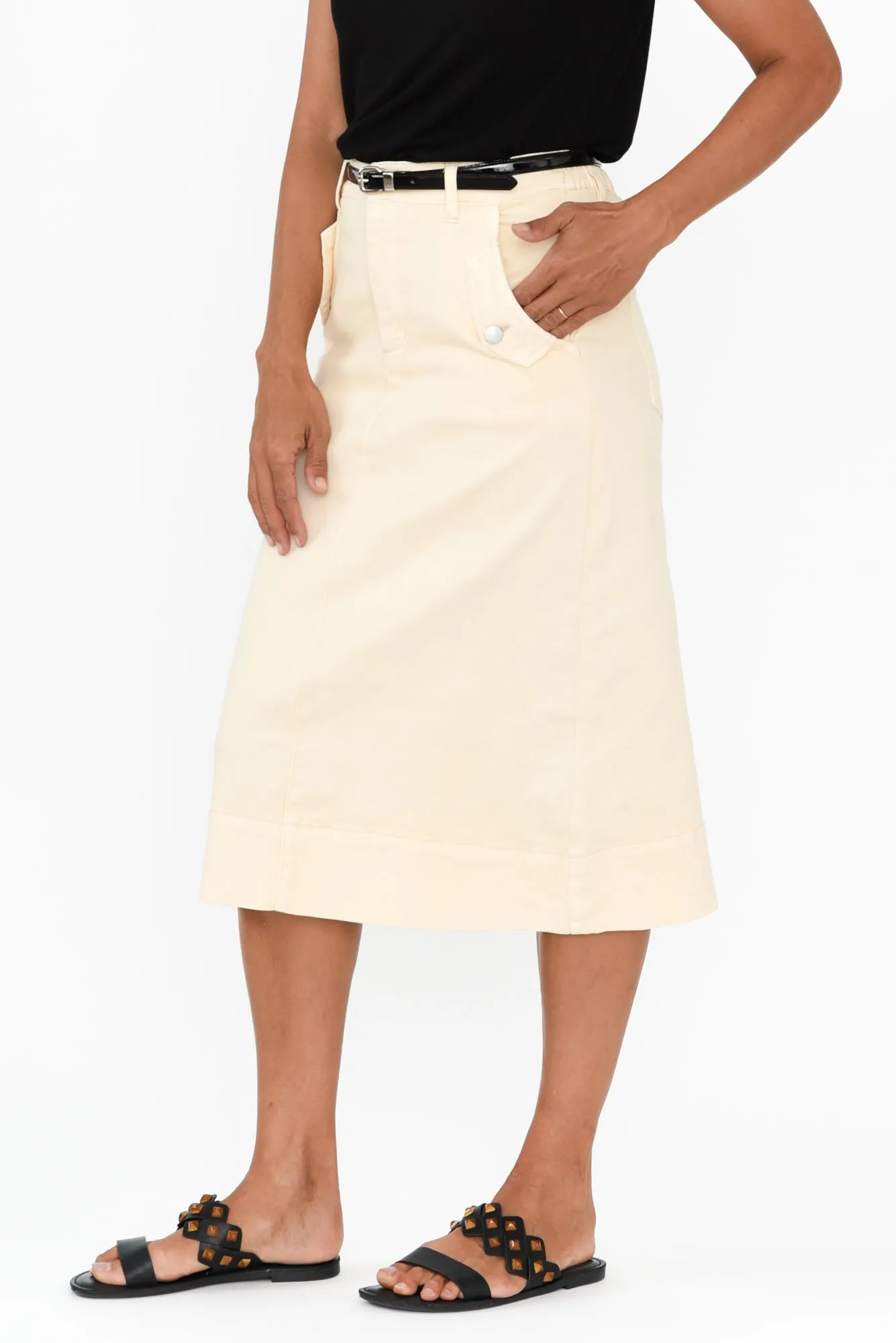 Astra Cream Denim Midi Skirt sold by Blue Bungalow product image thumbnail 4