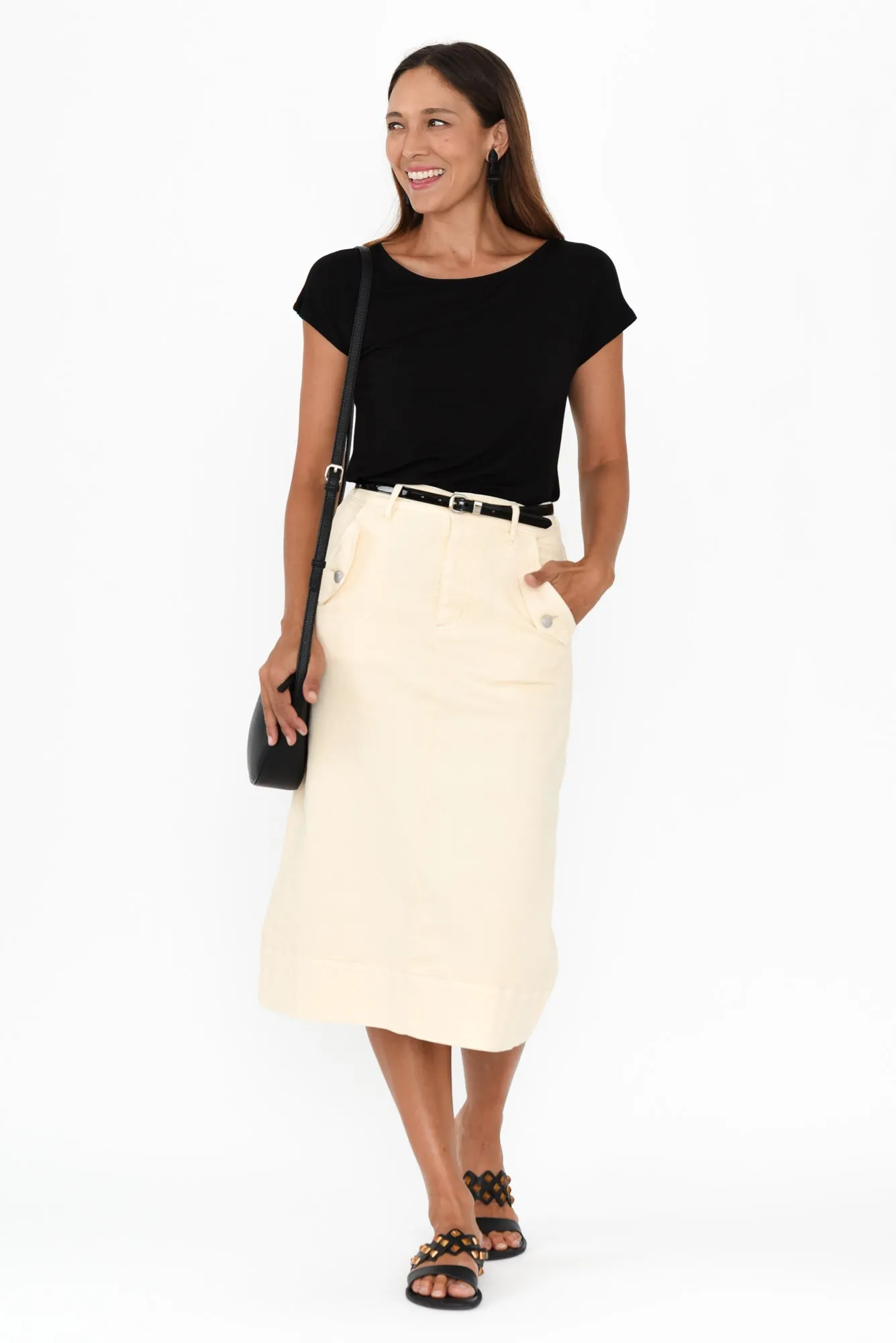 Astra Cream Denim Midi Skirt sold by Blue Bungalow product image thumbnail 3