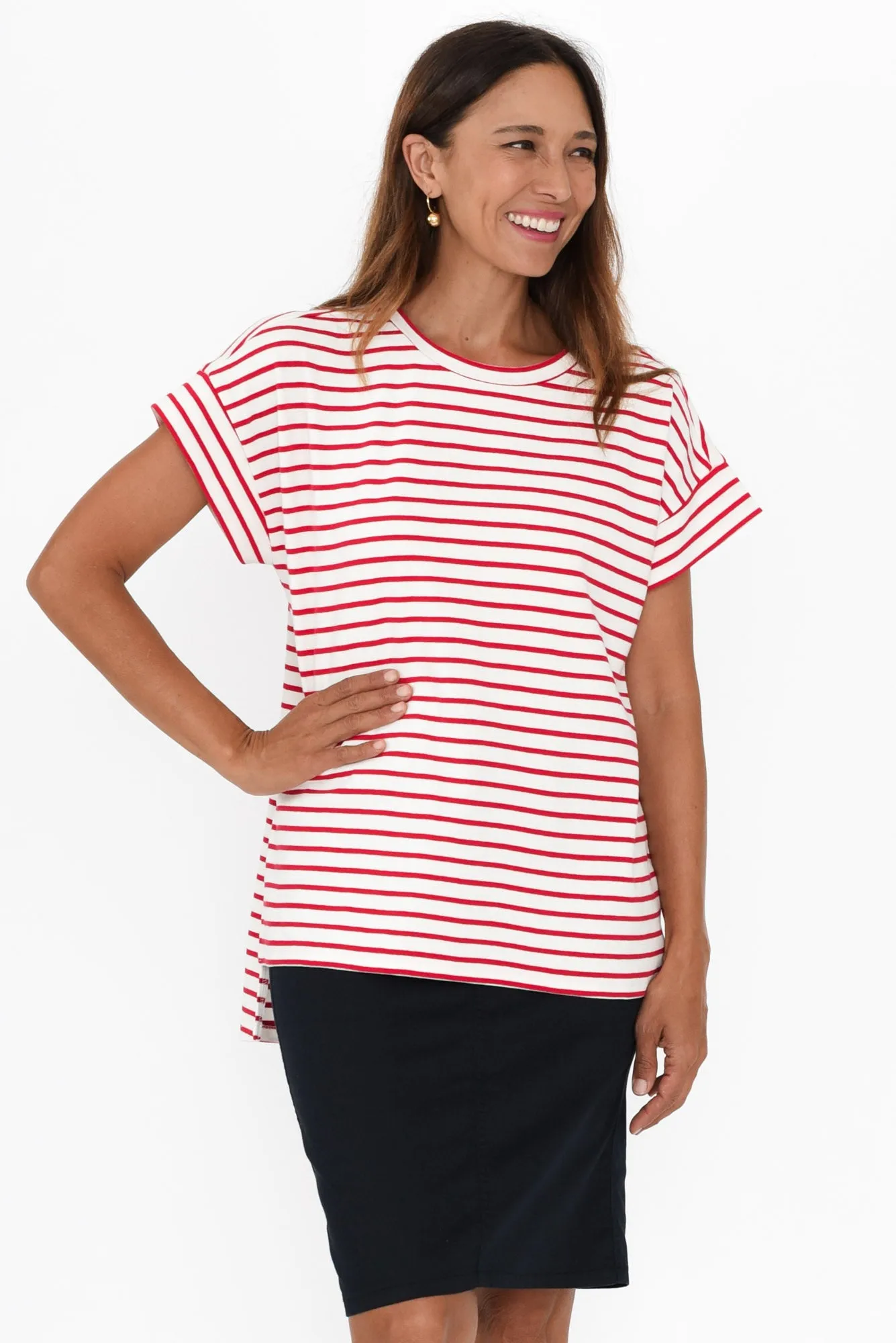 Willa Red Stripe Cotton Tee sold by Blue Bungalow