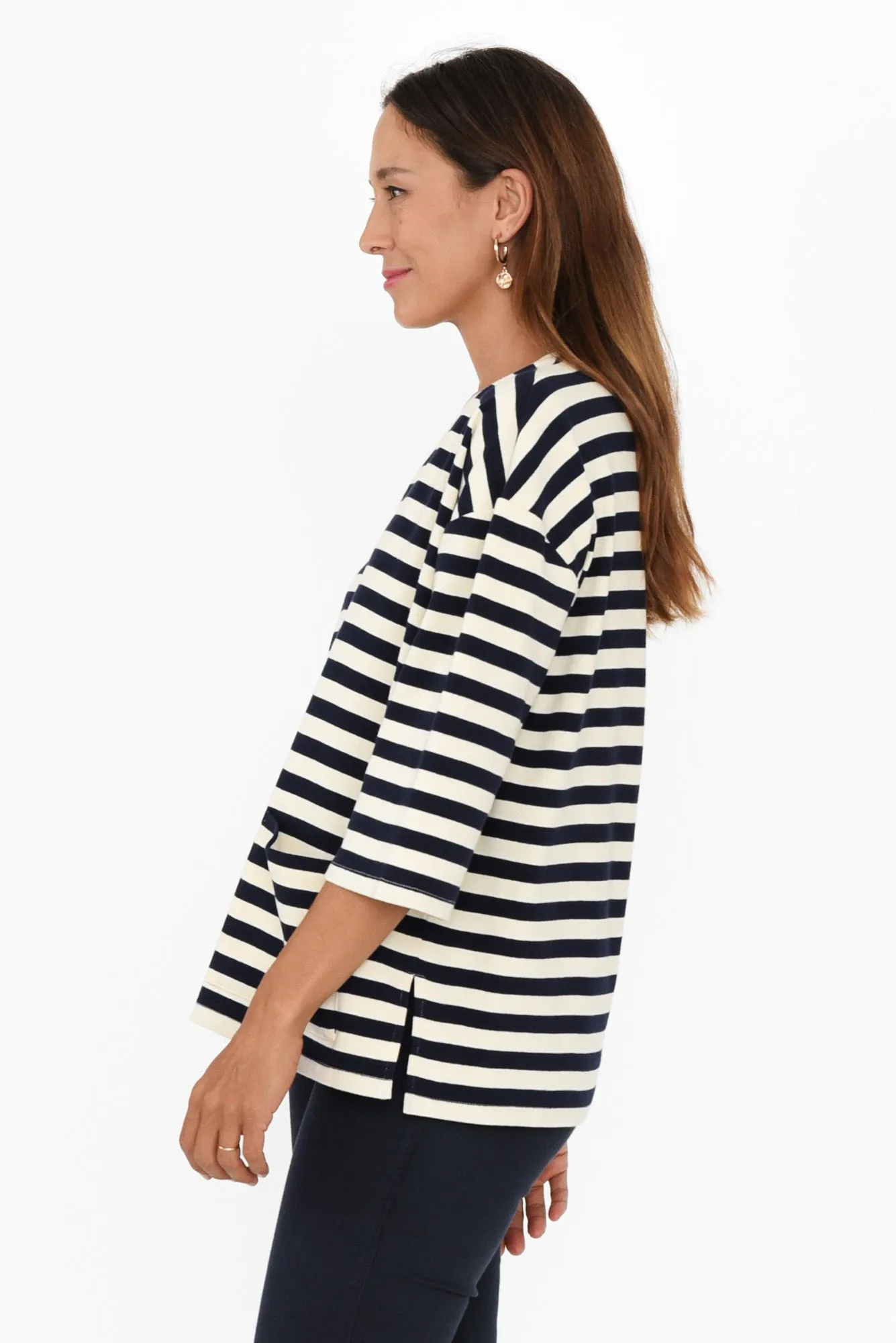 Raven Navy Stripe Cotton Pocket Tee sold by Blue Bungalow product image thumbnail 4