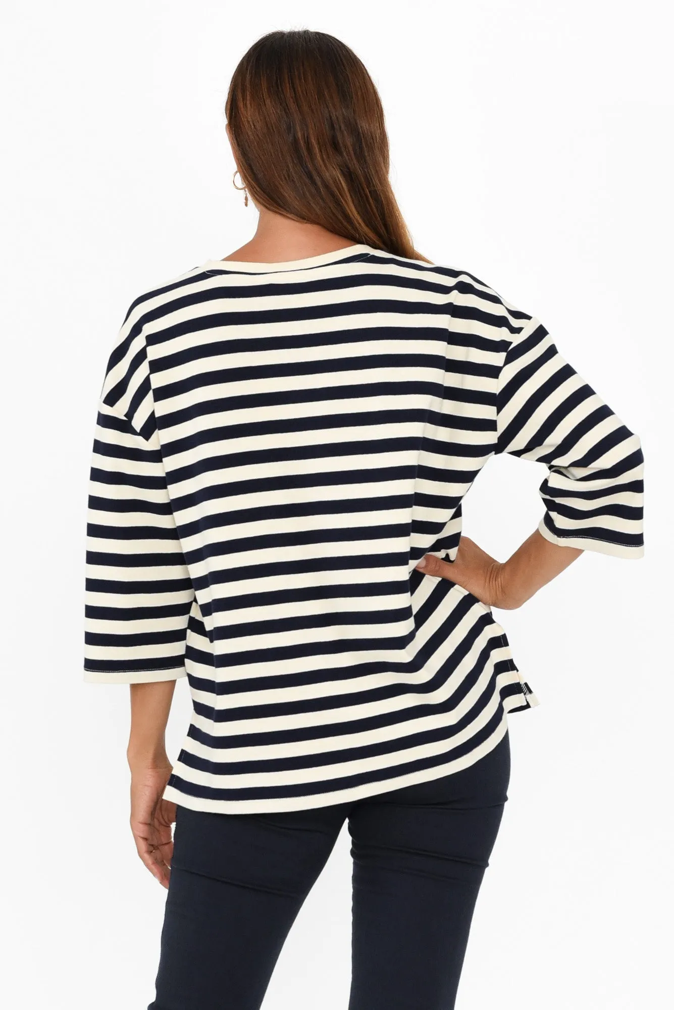 Raven Navy Stripe Cotton Pocket Tee sold by Blue Bungalow product image thumbnail 5