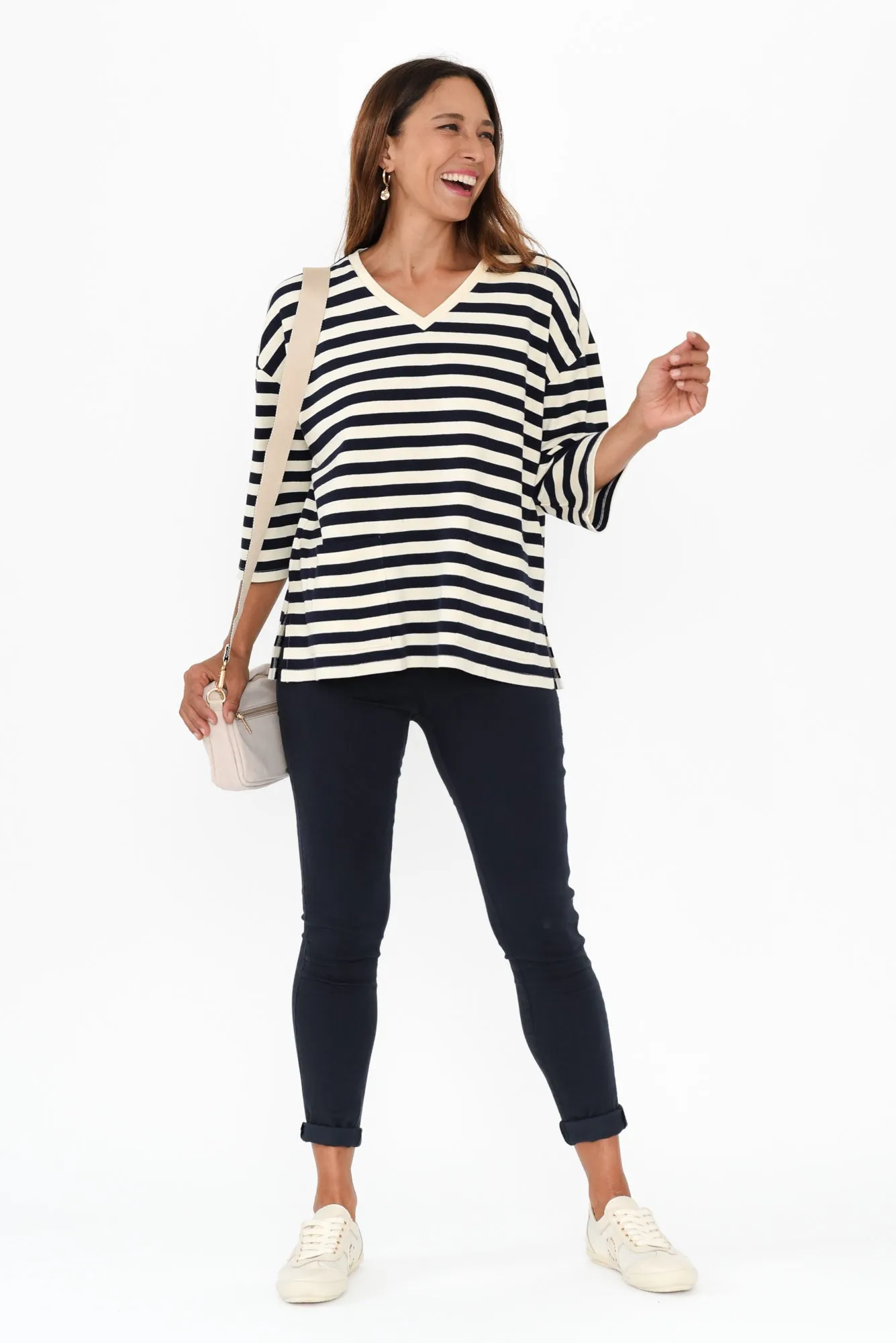Raven Navy Stripe Cotton Pocket Tee sold by Blue Bungalow product image thumbnail 3