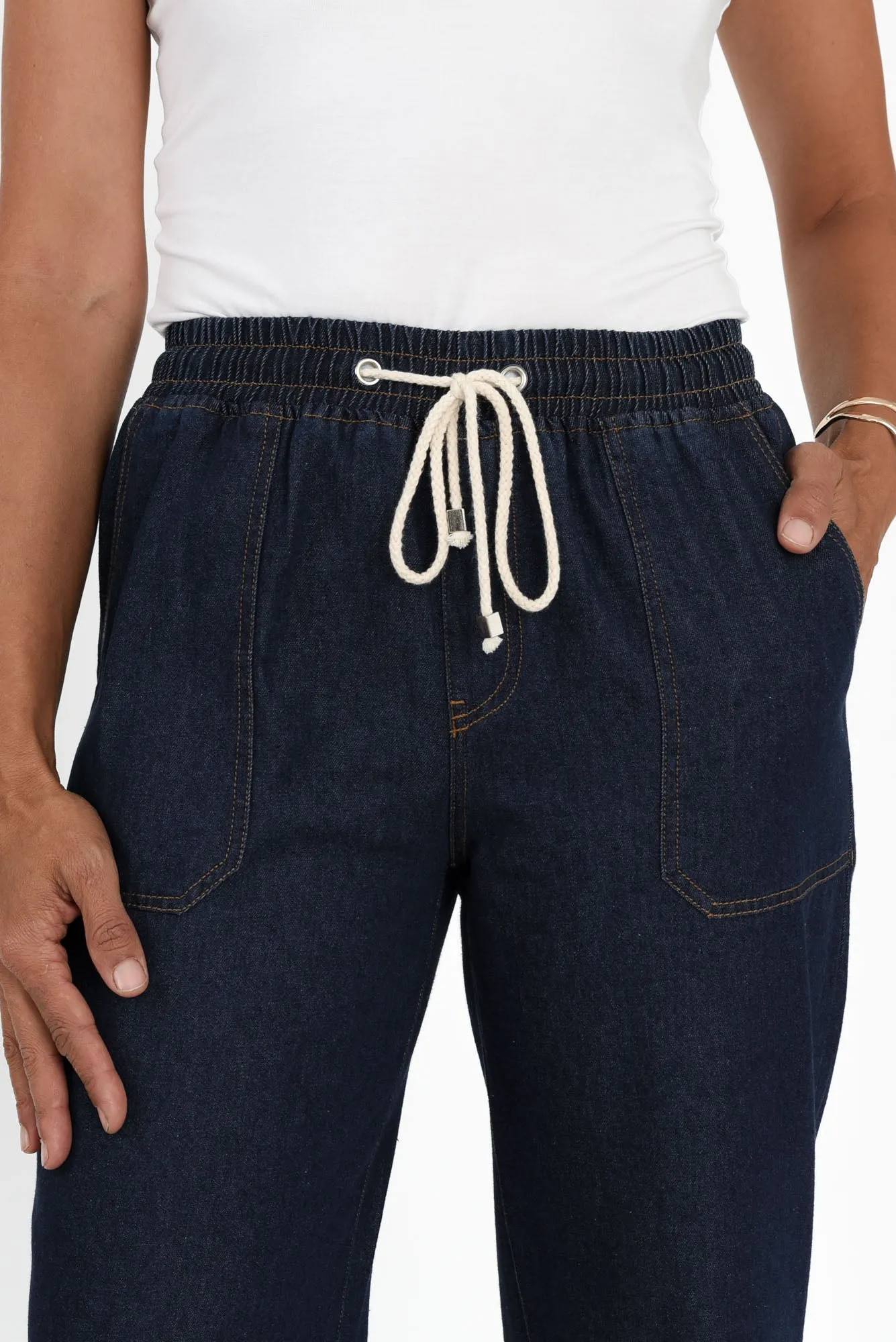 Drakey Dark Blue Denim Drawstring Pants sold by Blue Bungalow product image thumbnail 5