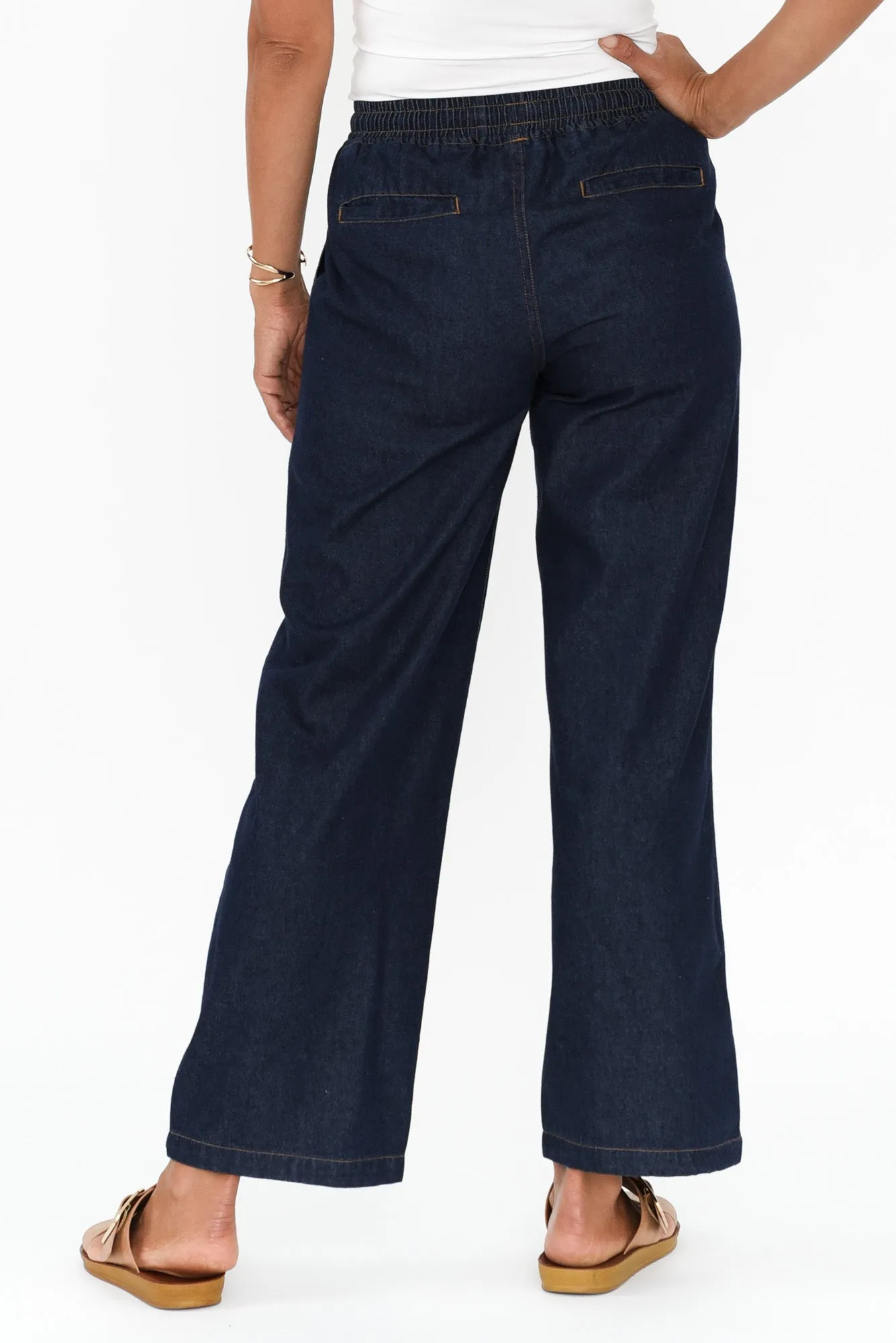 Drakey Dark Blue Denim Drawstring Pants sold by Blue Bungalow product image thumbnail 4